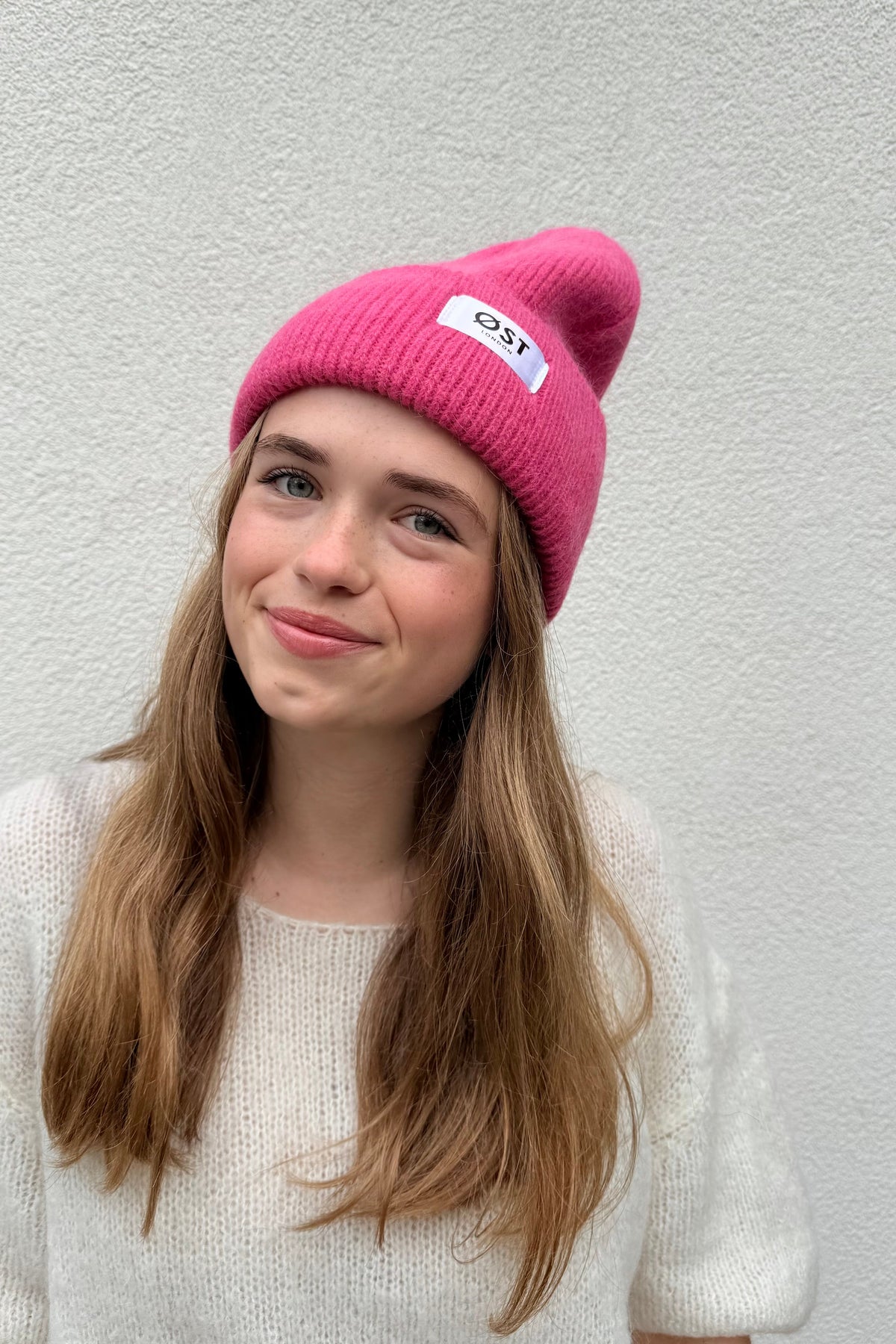 Clara angora blend beanie in fuchsia