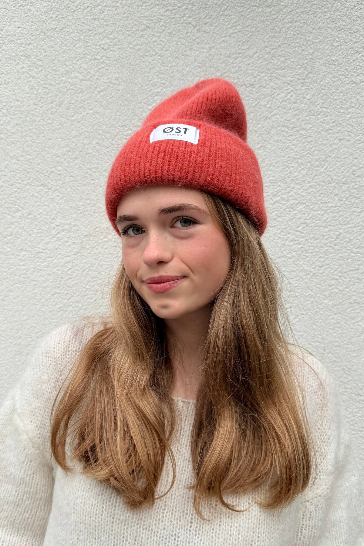 Blood orange knitted winter beanie for women