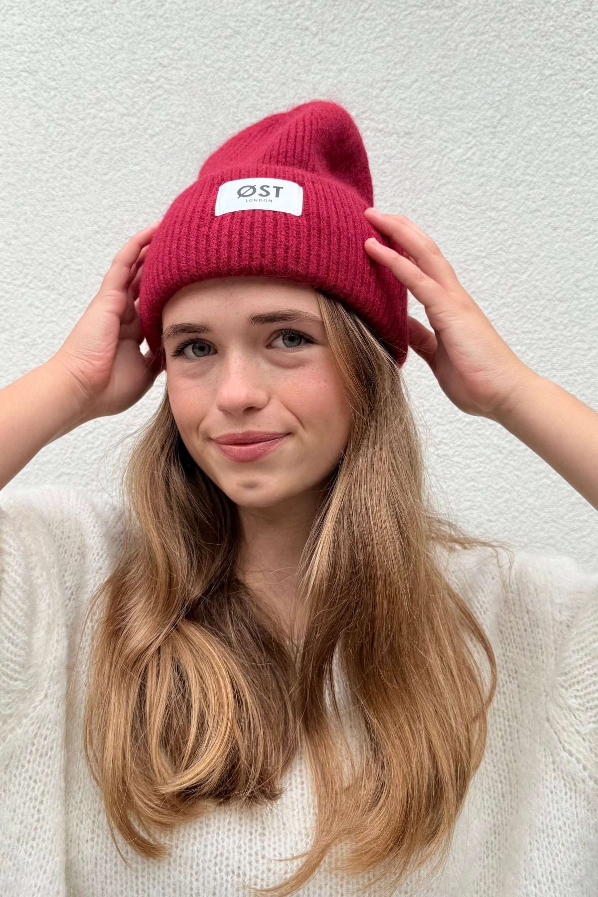 Clara angora blend beanie in dark red