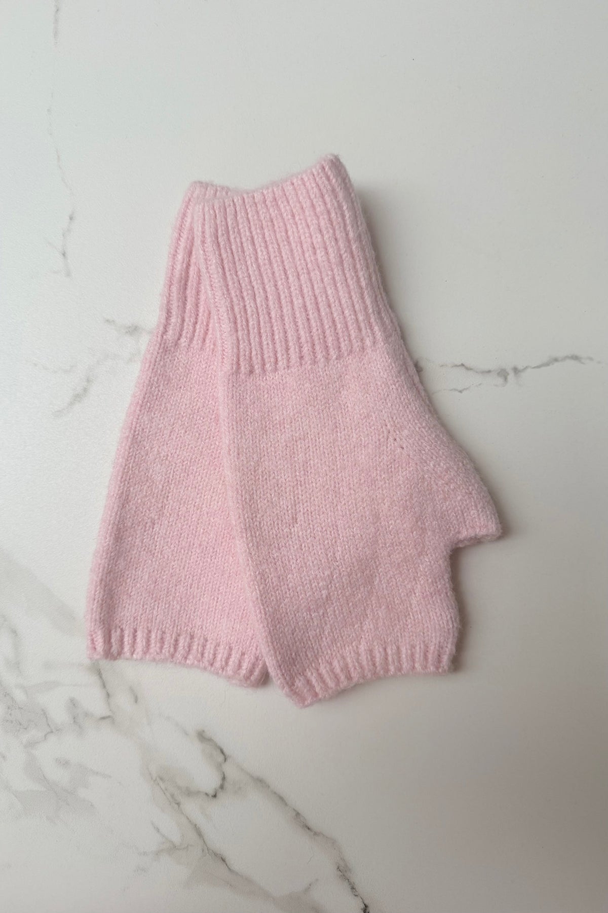 Ellie cashmere blend fingerless mittens in soft pink