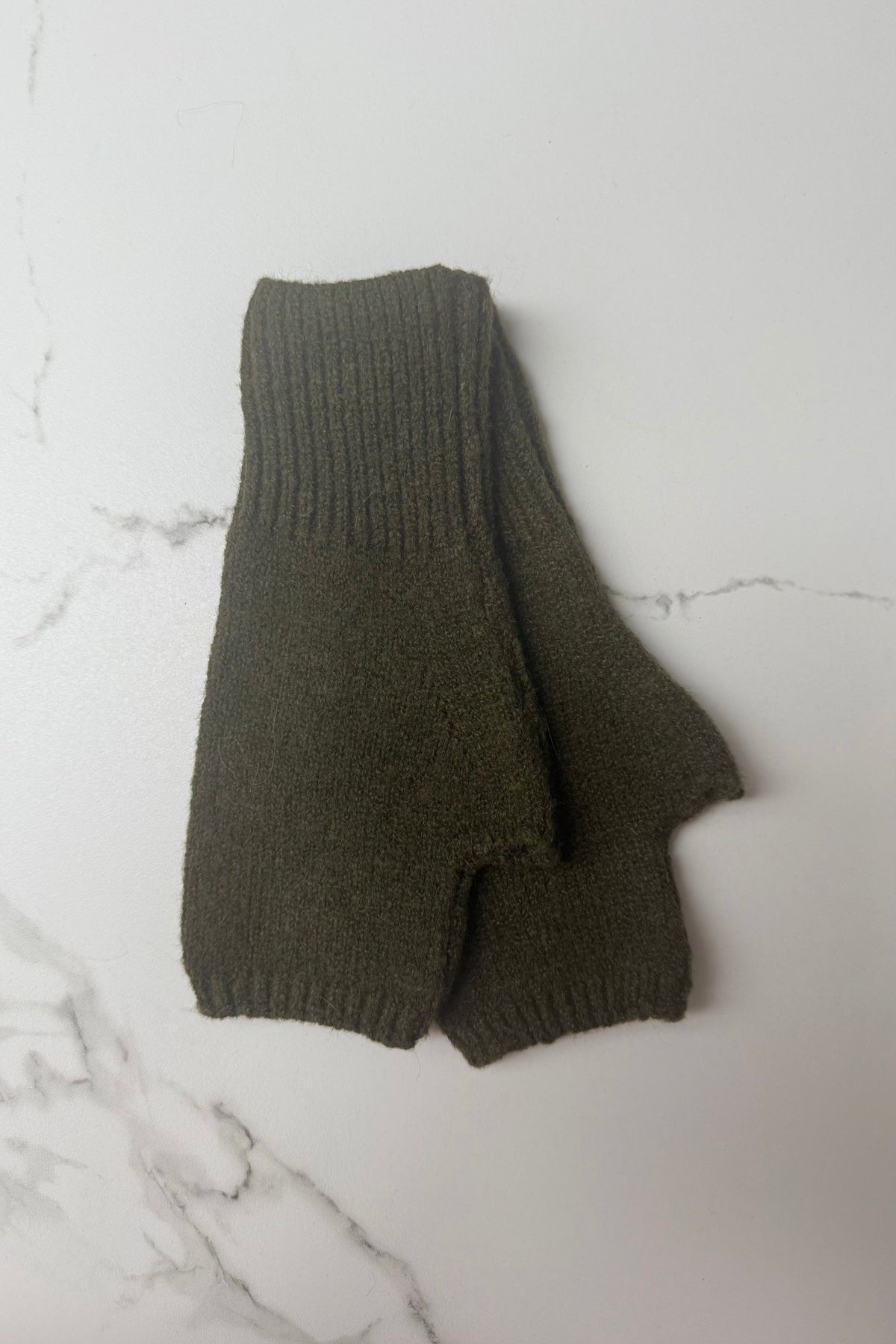 Ellie cashmere blend fingerless mittens in khaki