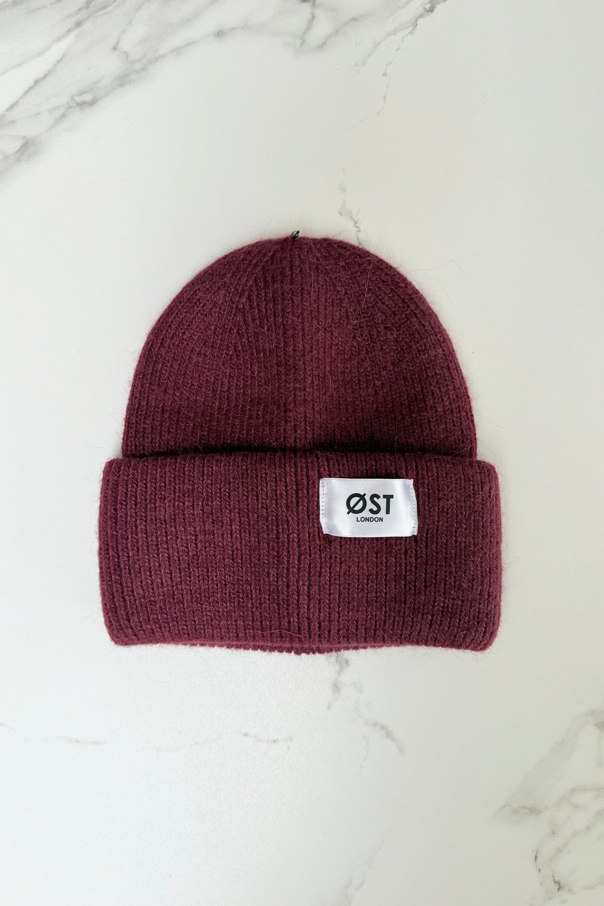 Clara angora blend beanie in burgundy