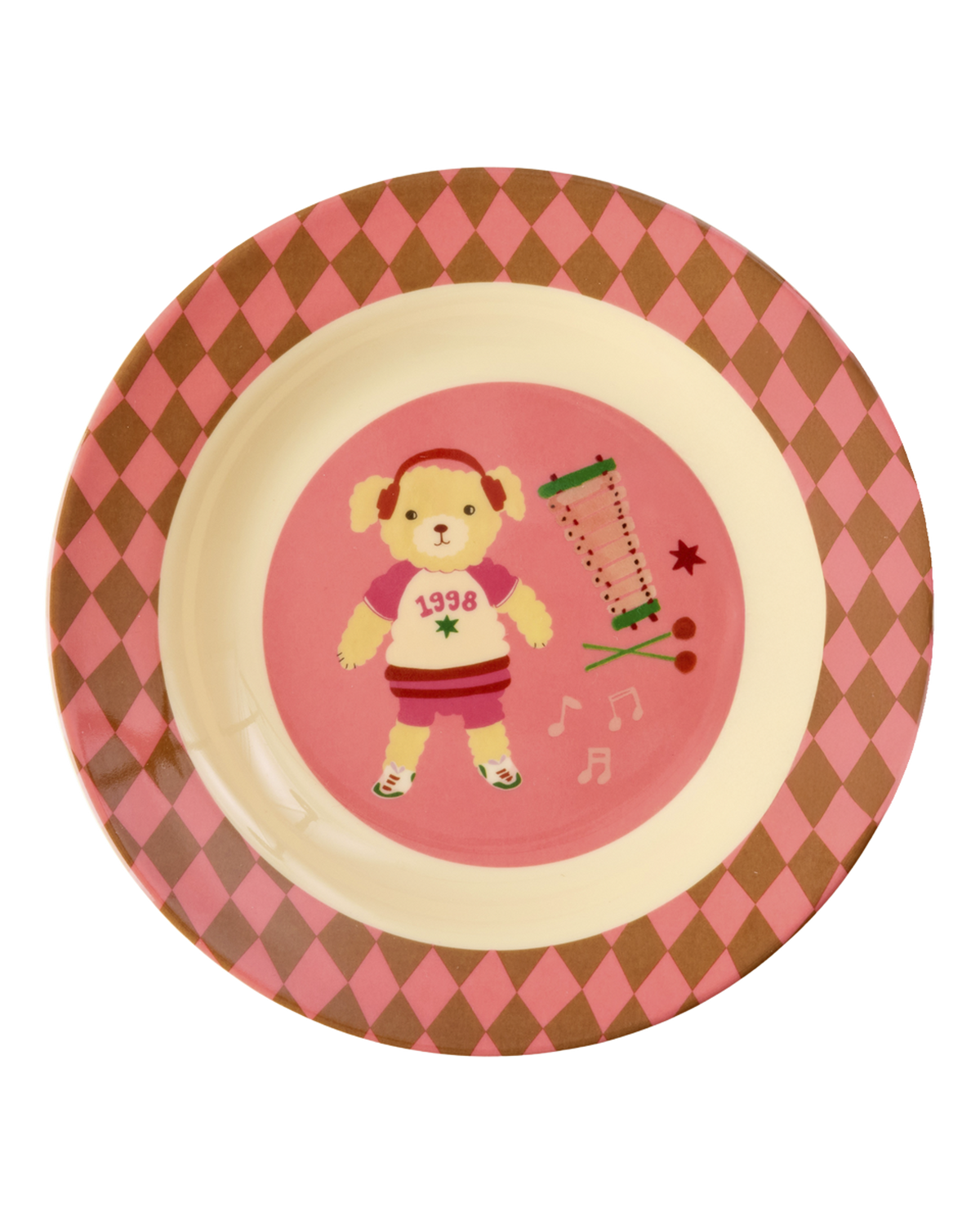 Pink Rice melamine kids bowl in the Music Band print
