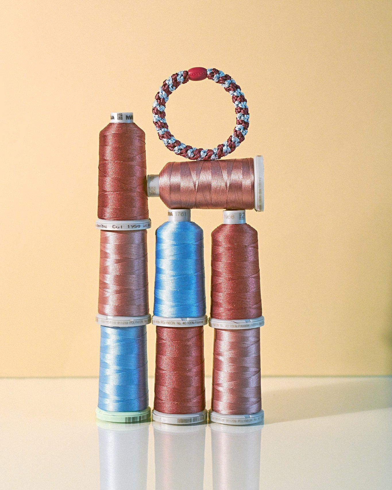KKNEKKI Rosewood Seablue Glitter Stripe Hair Bobble lifestyle shot