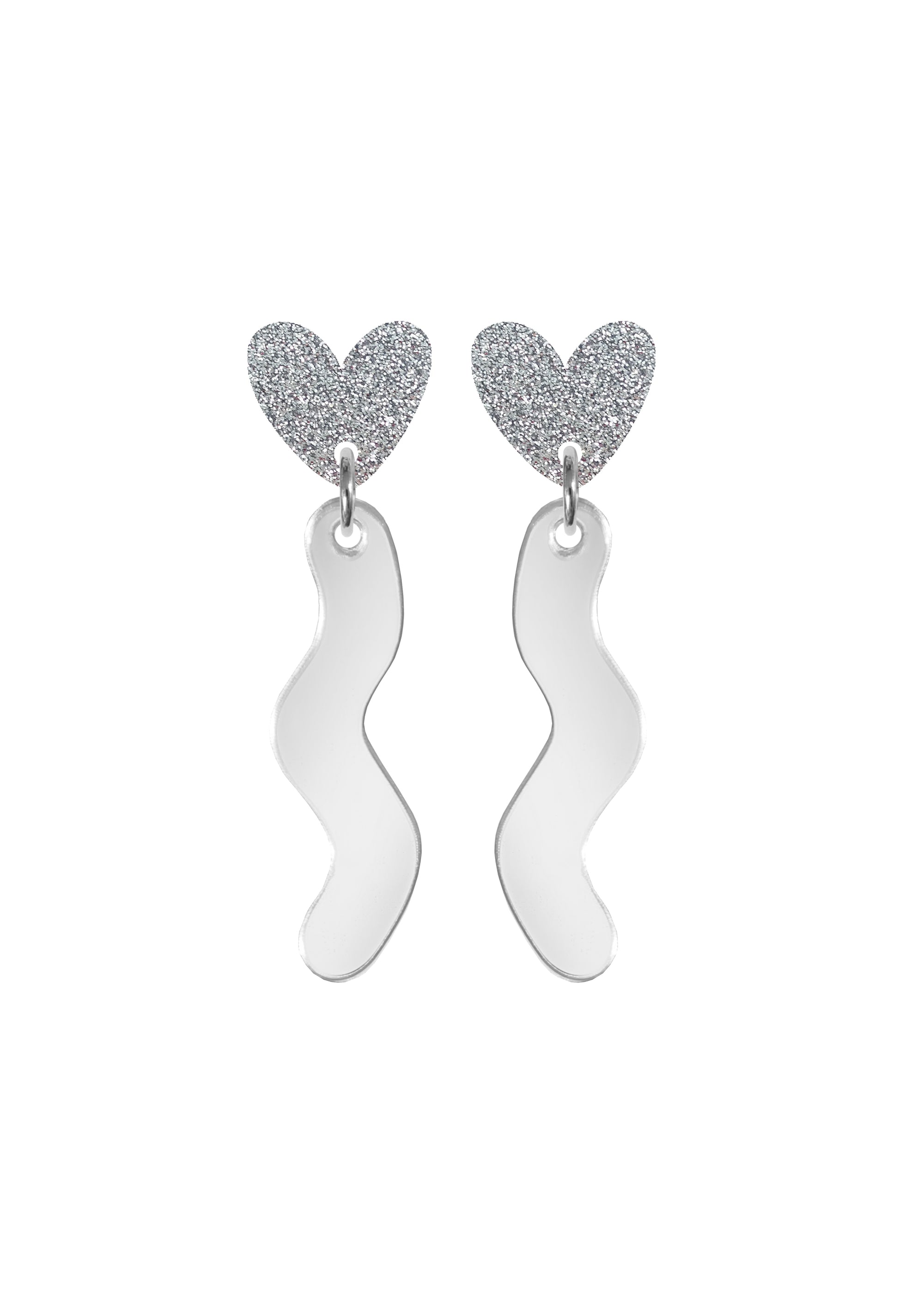 Squiggle Heart Drop Double Silver