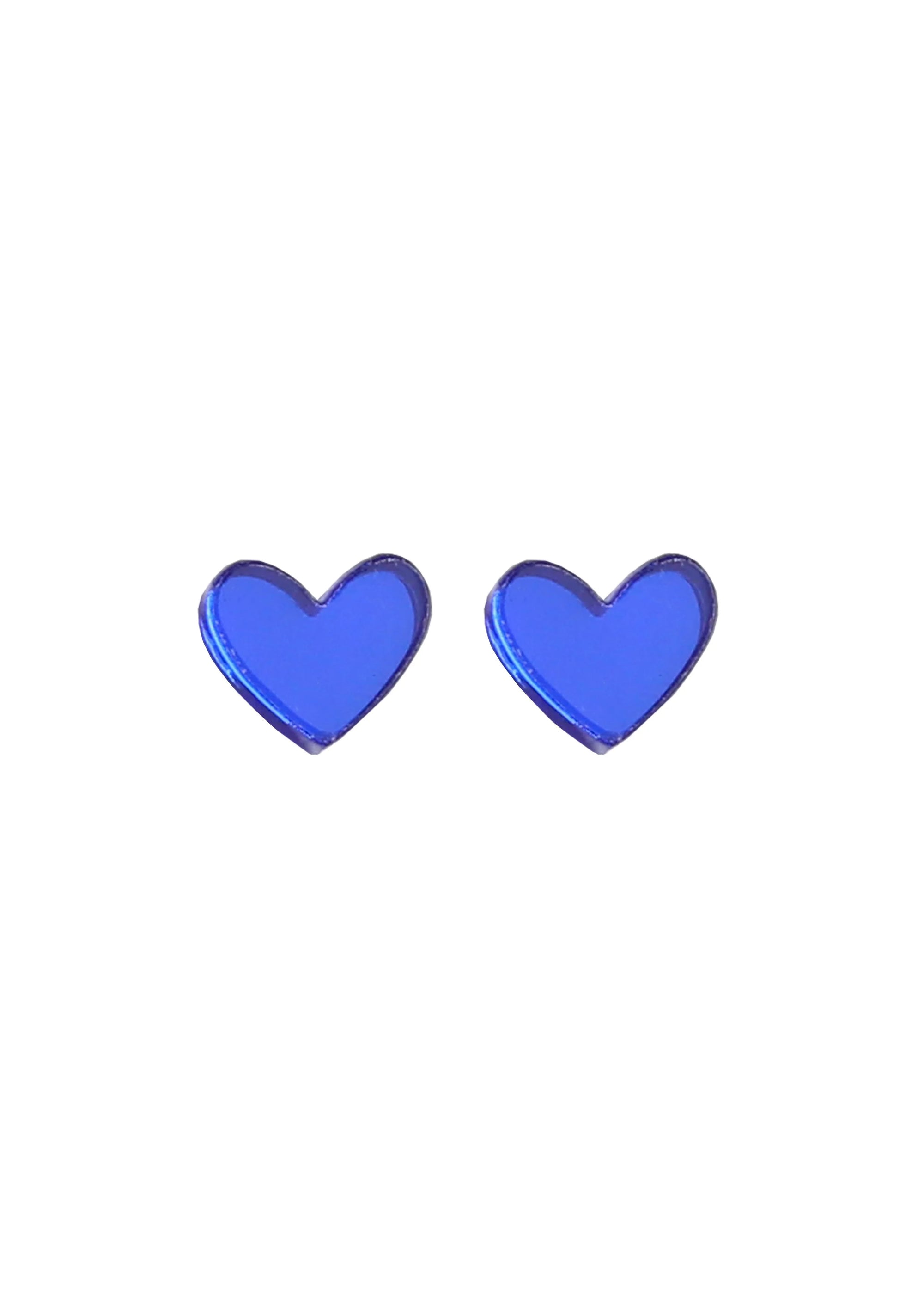 Mini Heart Studs - Blue Mirror
