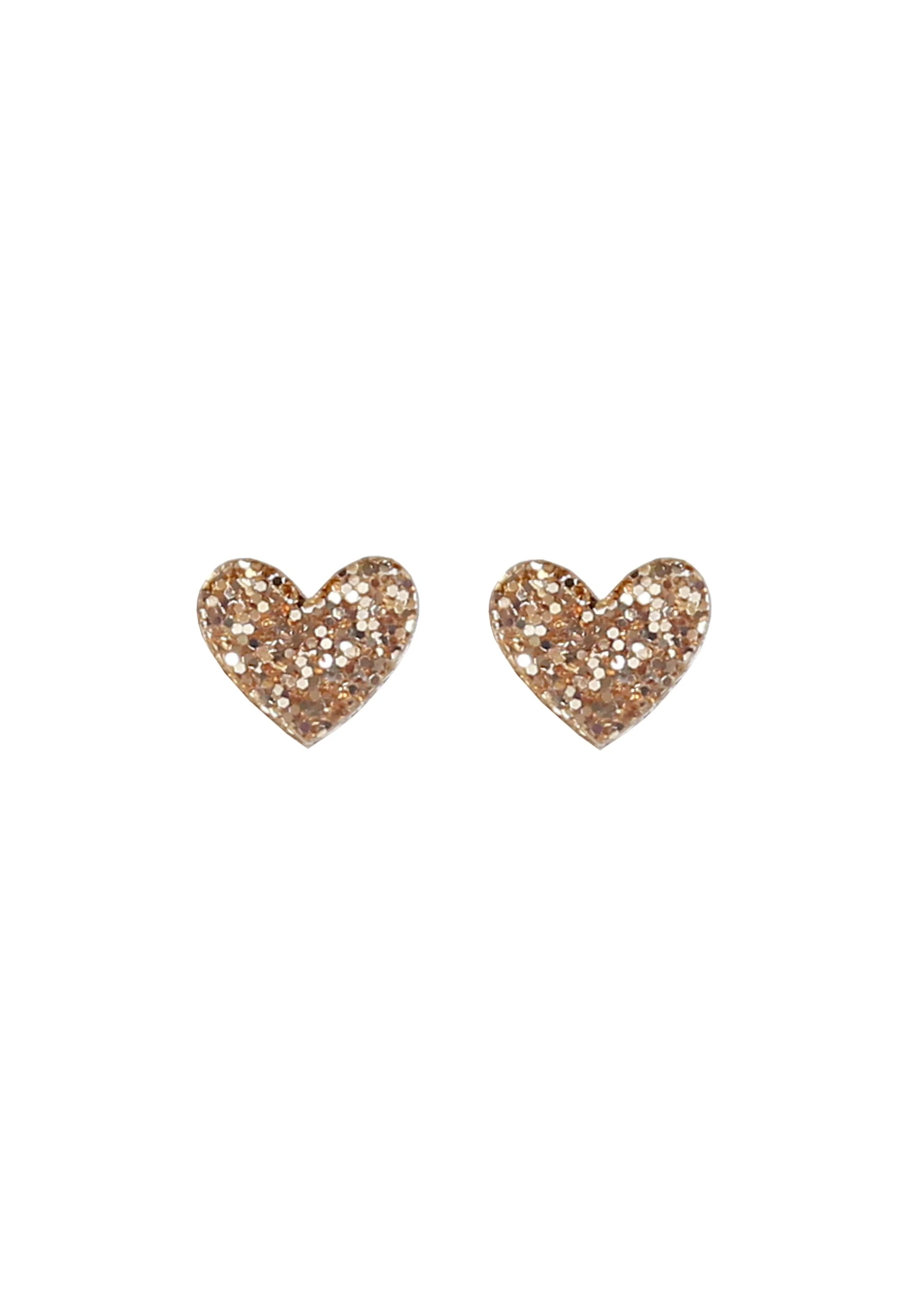 Mini Heart Studs - Gold Glitter