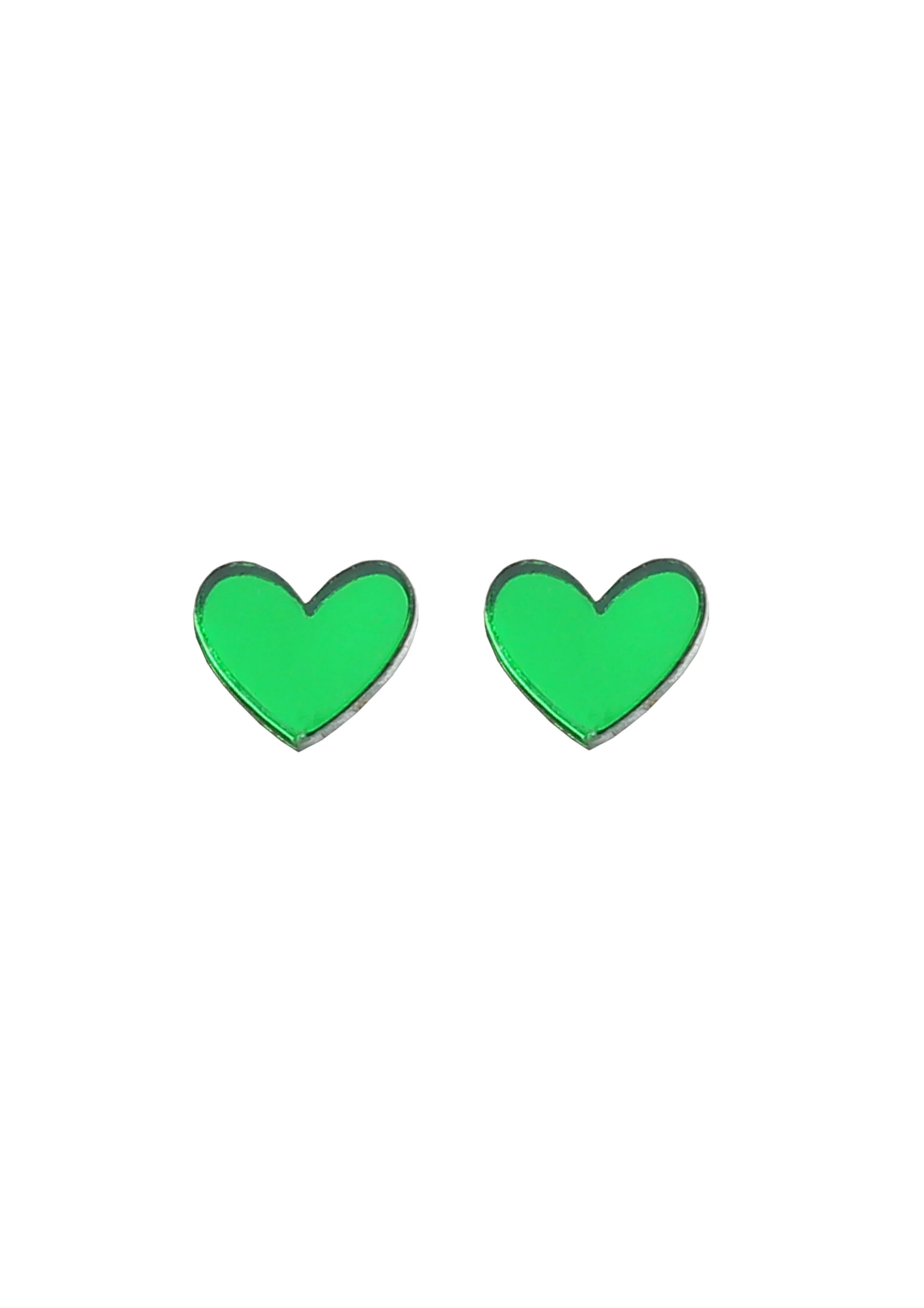 Mini Heart Studs - Green Mirror