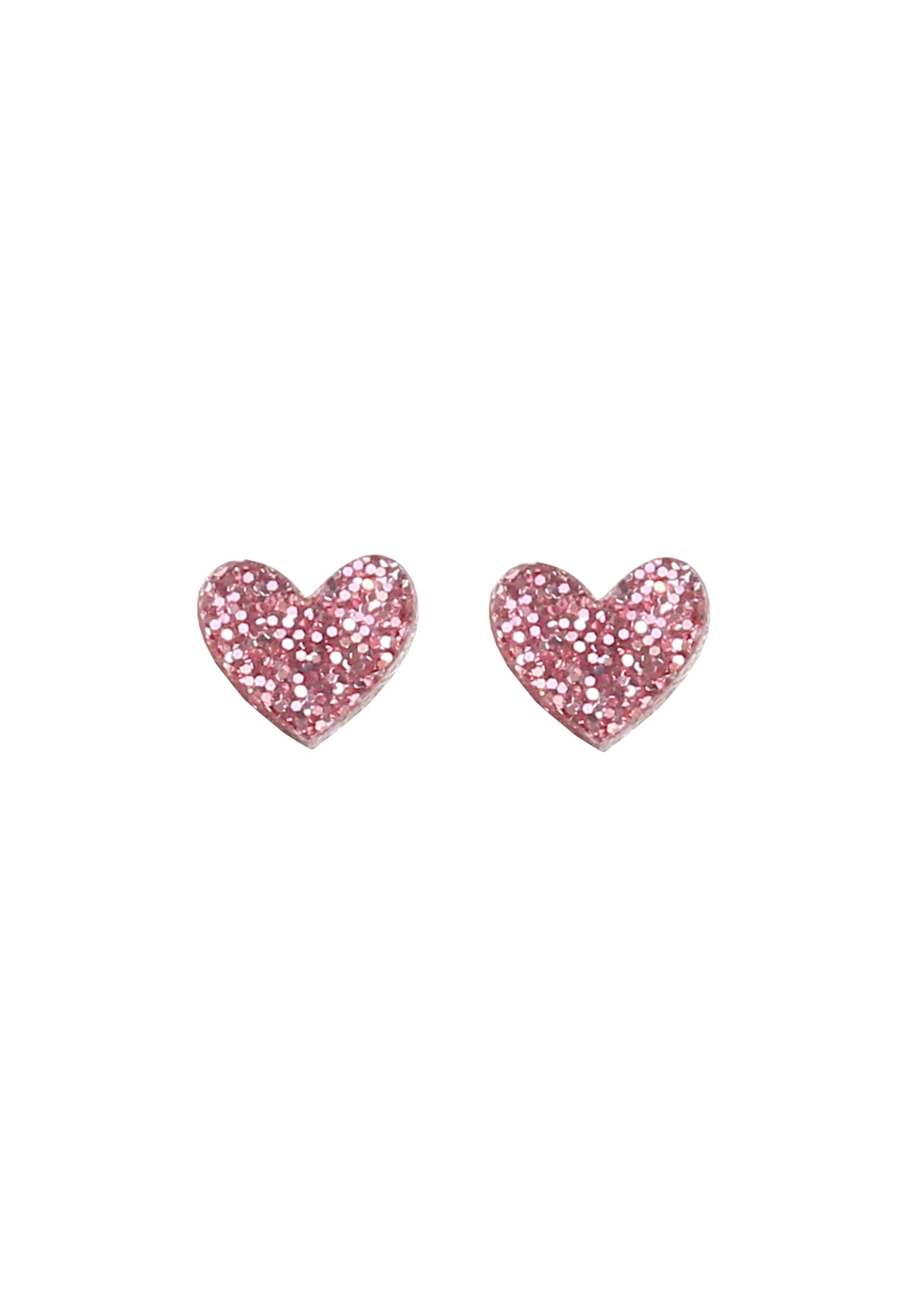 Mini Heart Studs - Pink Glitter
