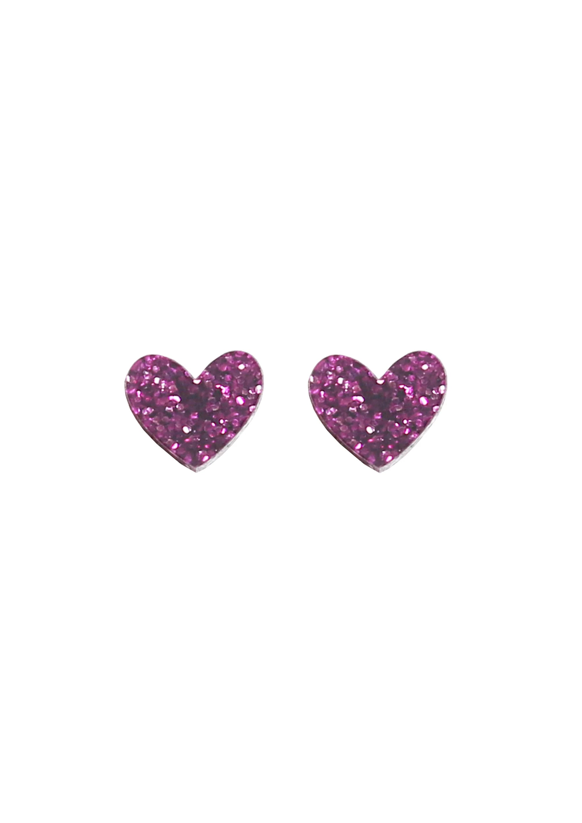 Mini Heart Studs - Purple Glitter