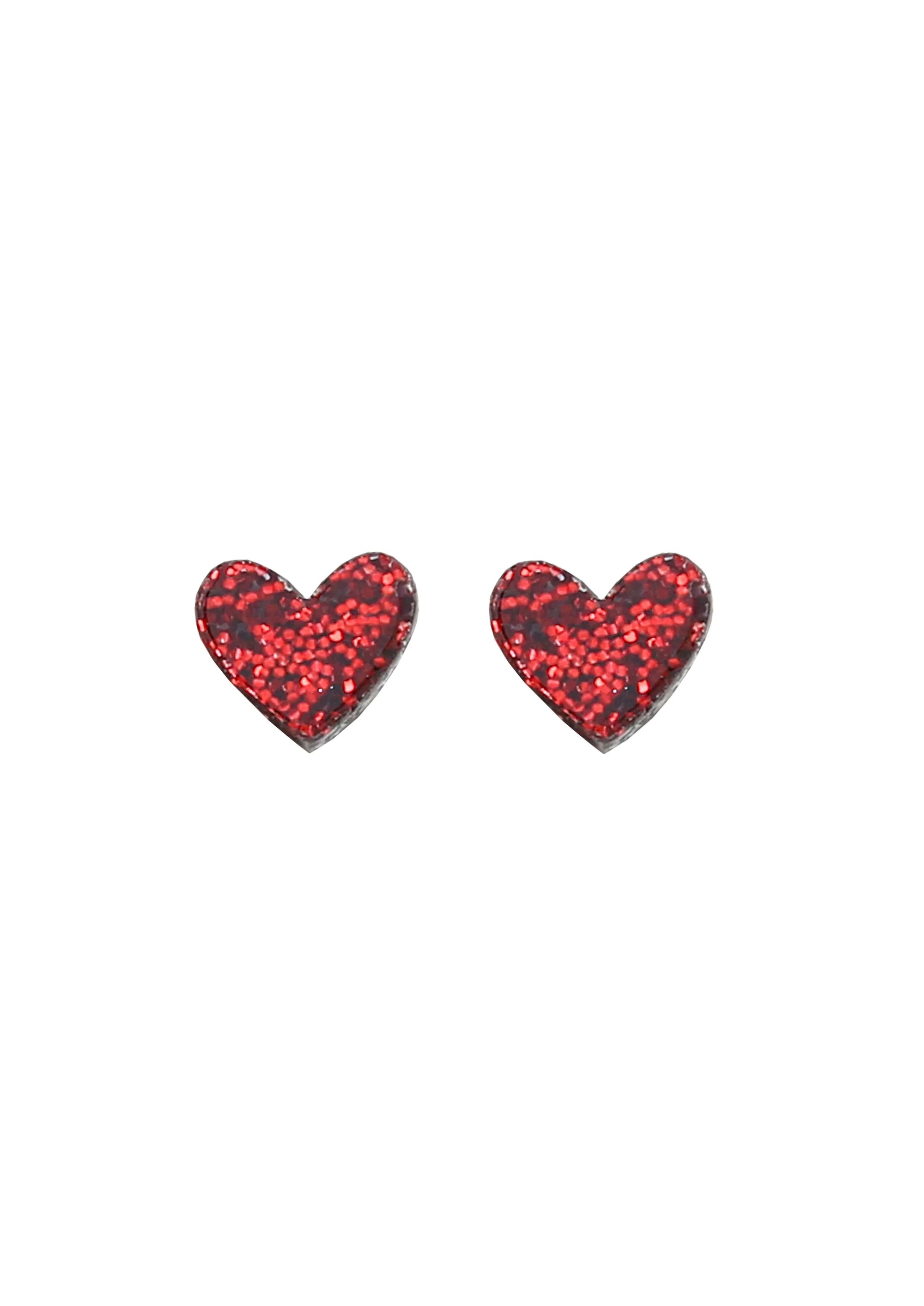 Mini Heart Studs - Red Glitter