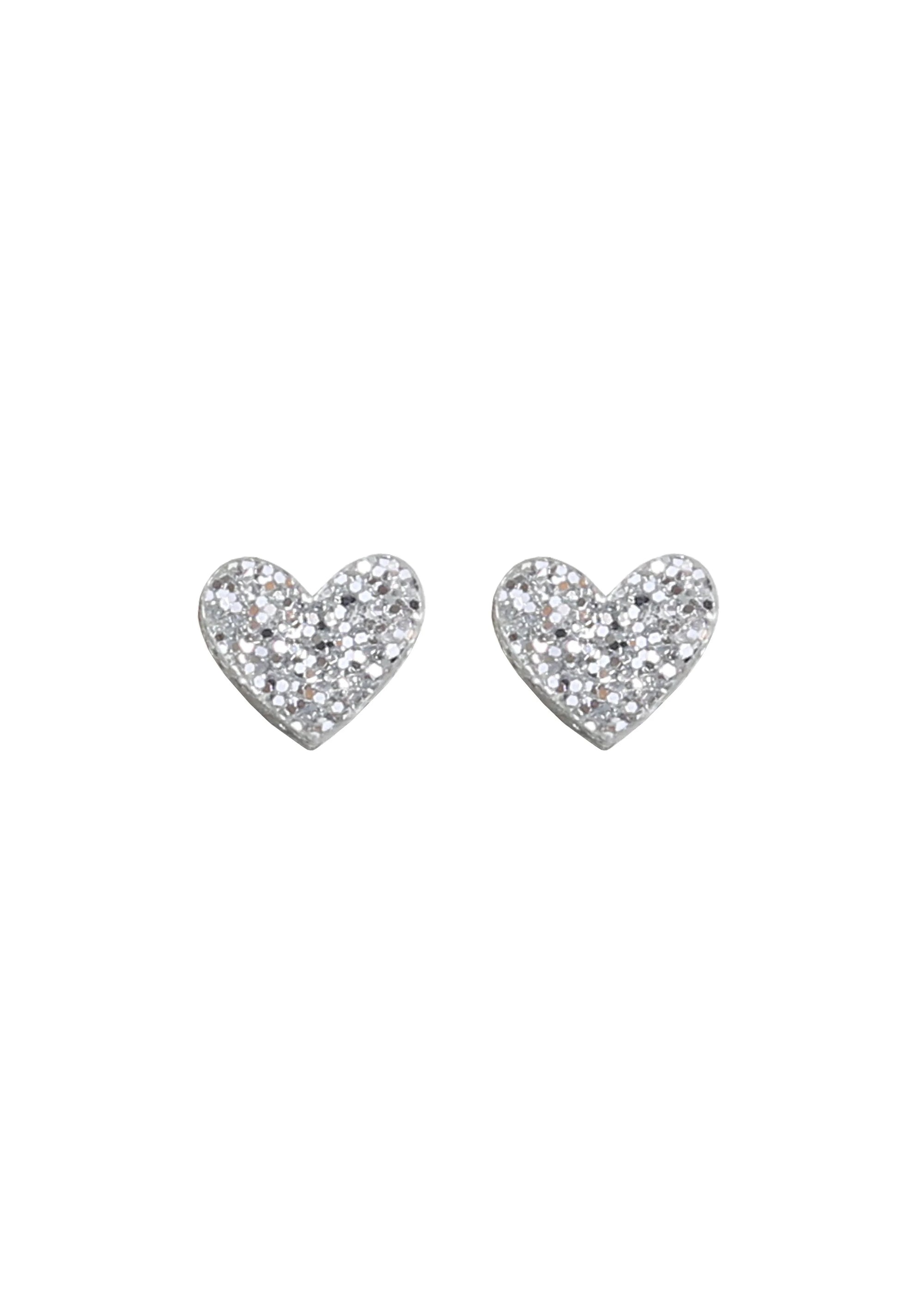 Mini Heart Studs - Silver Glitter