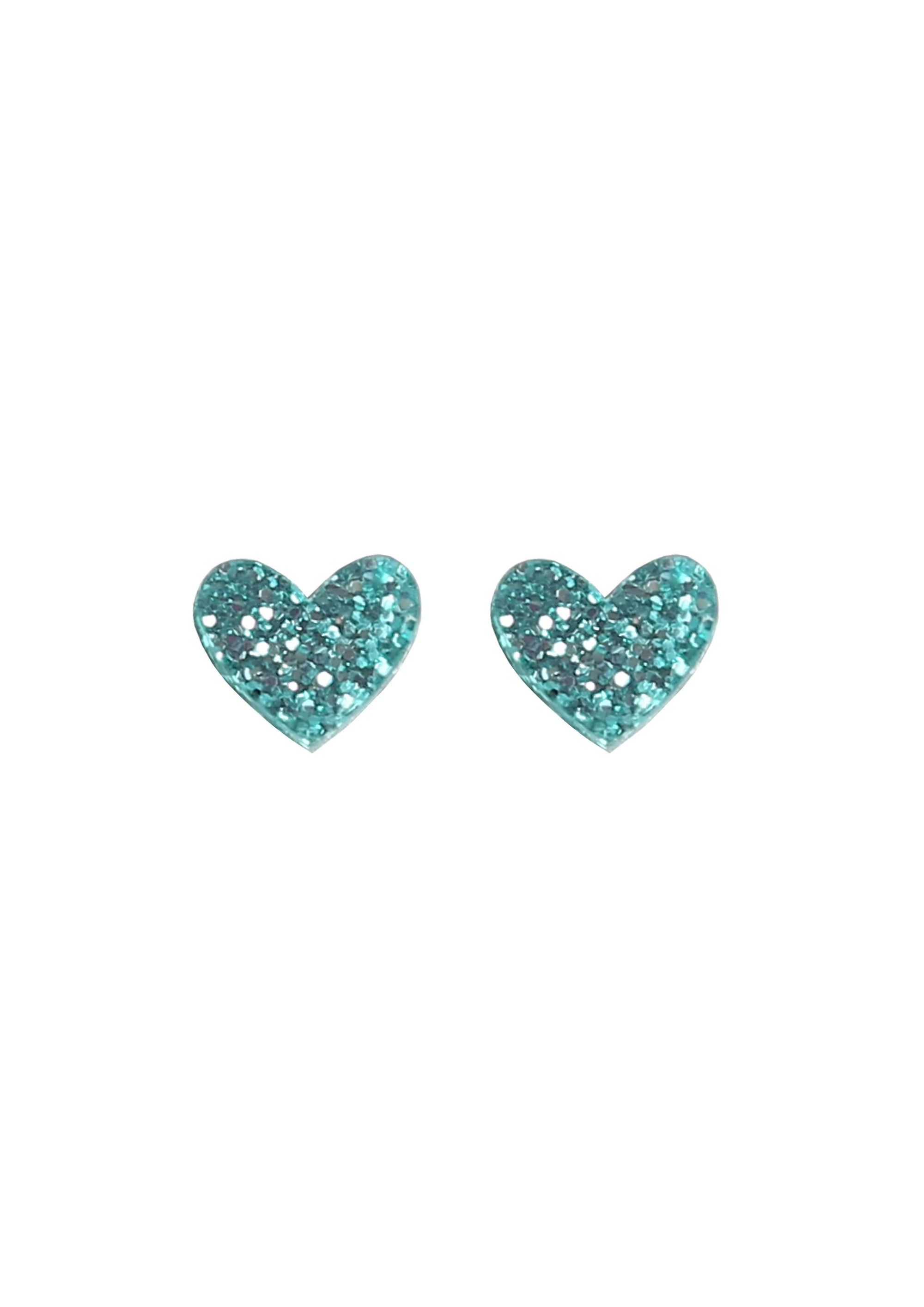 Mini Heart Studs - Jade Glitter