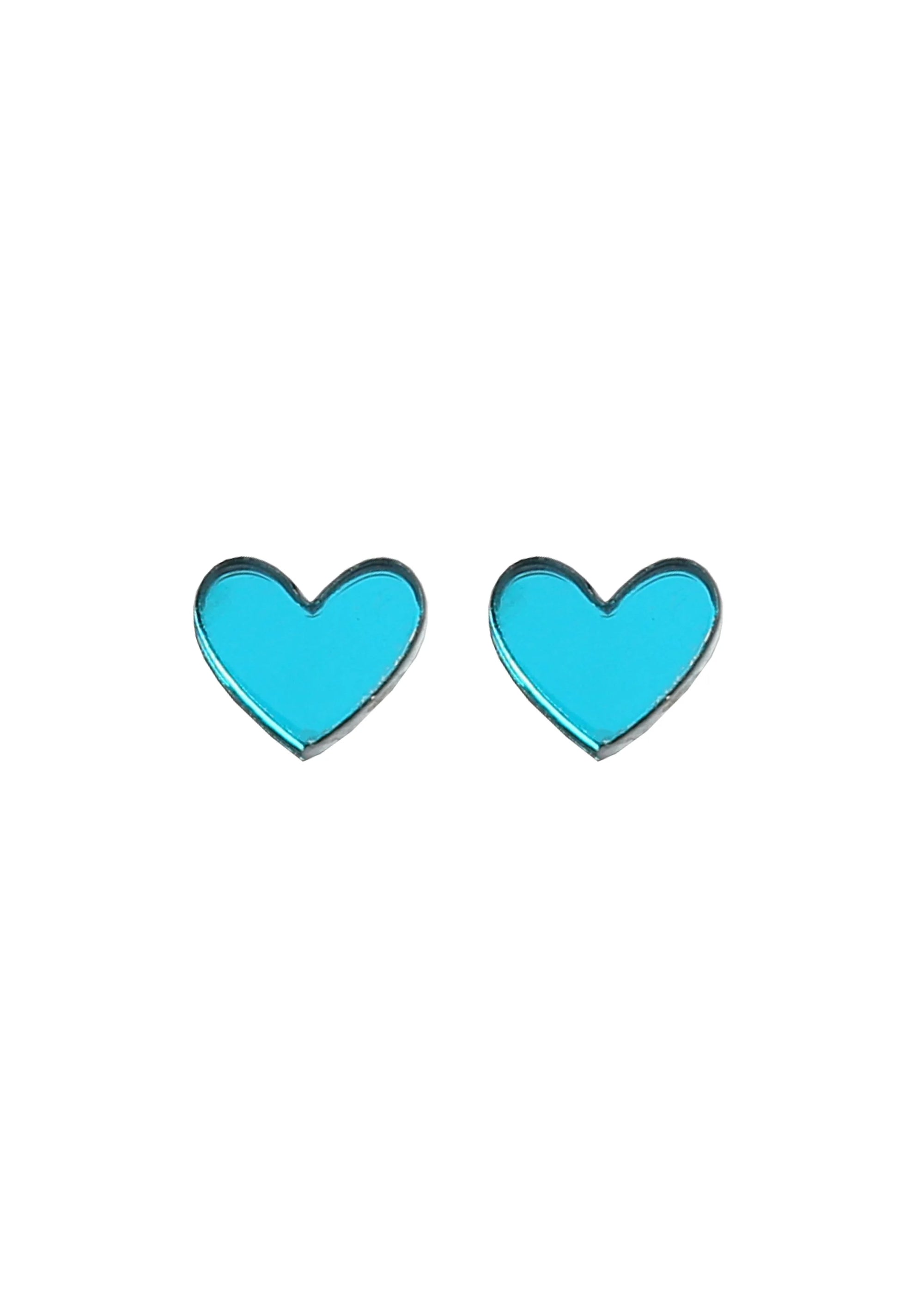 Mini Heart Studs - Teal Mirror