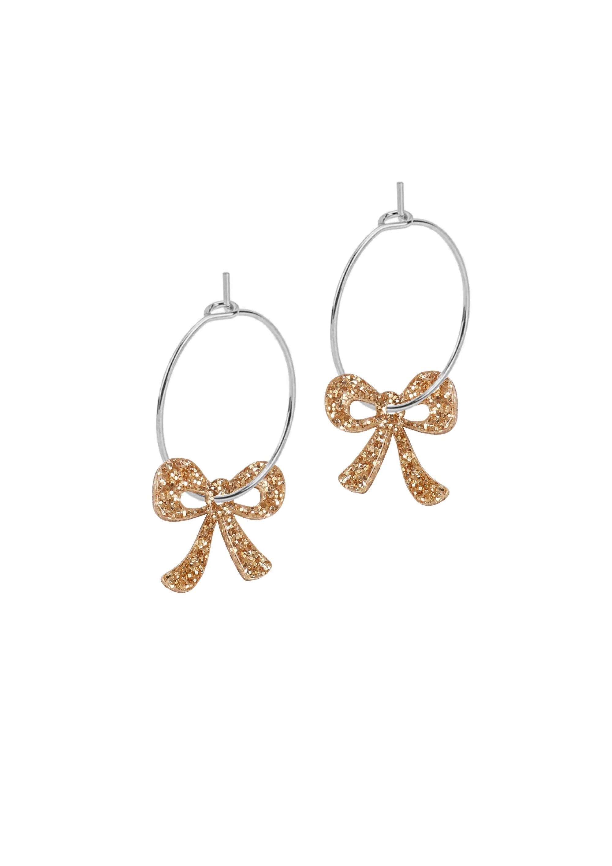 Mini Hoop Charms - Bow Gold Glitter