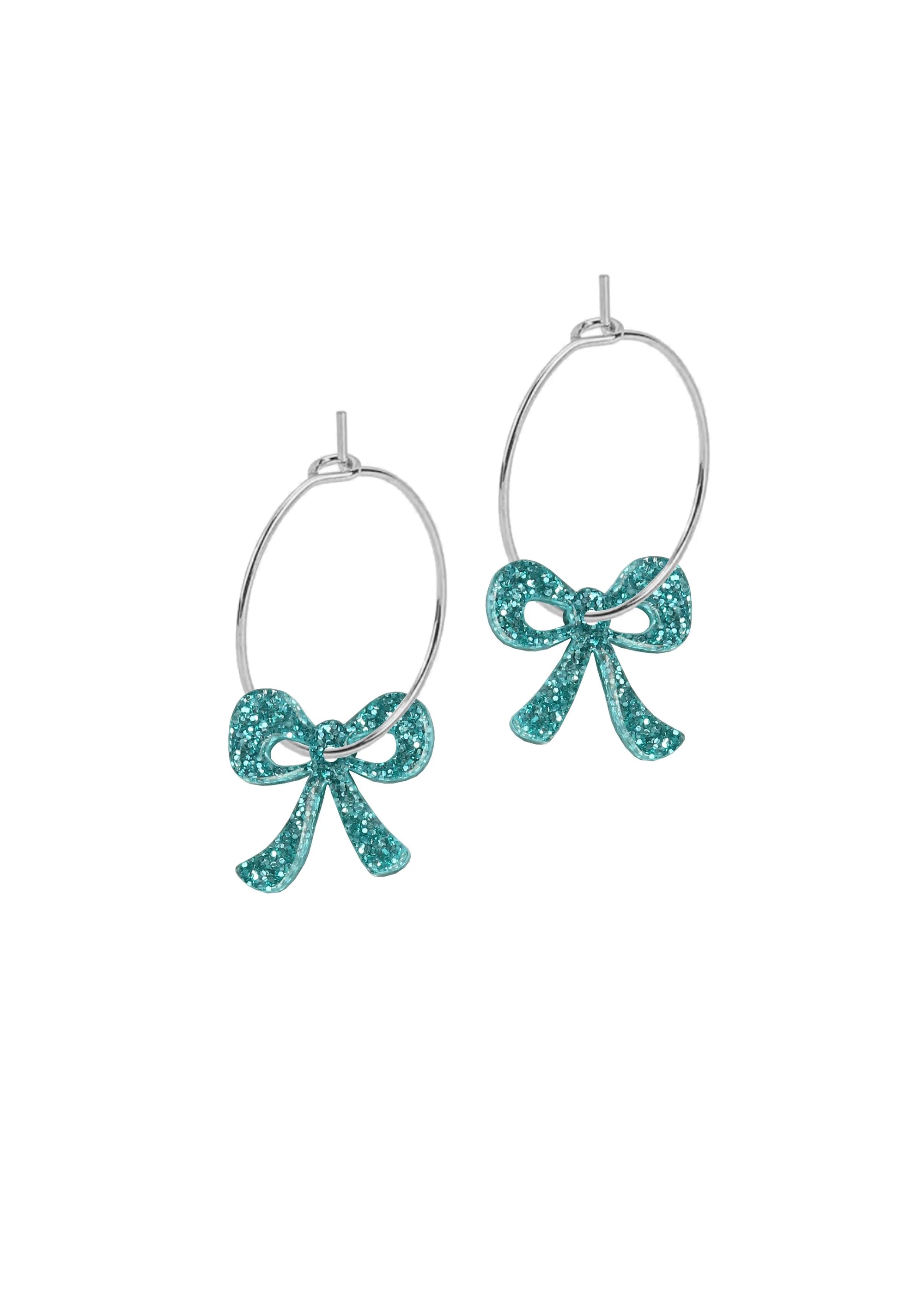Mini Hoop Charms - Bow Green Glitter