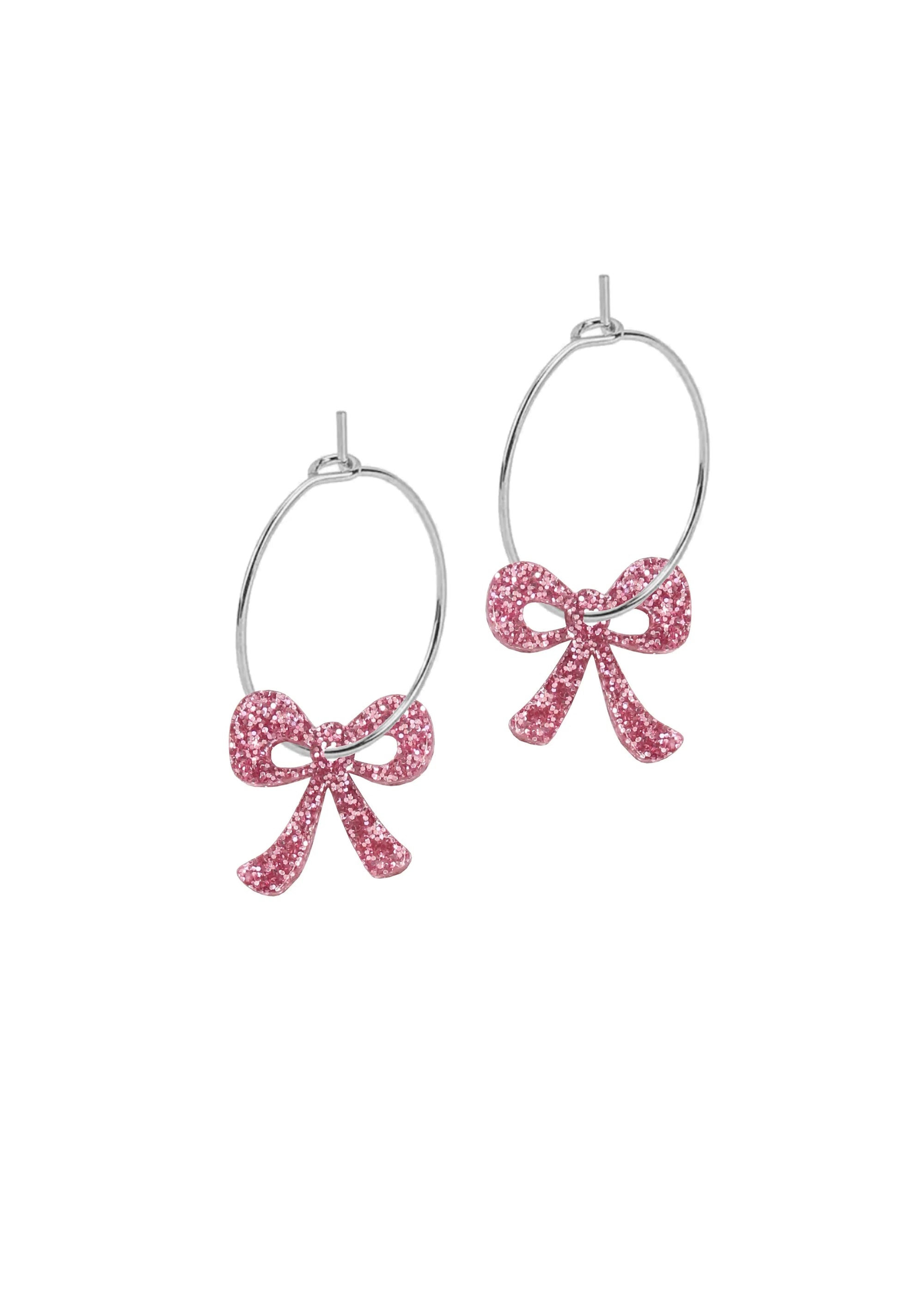Mini Hoop Charms - Bow Pink Glitter