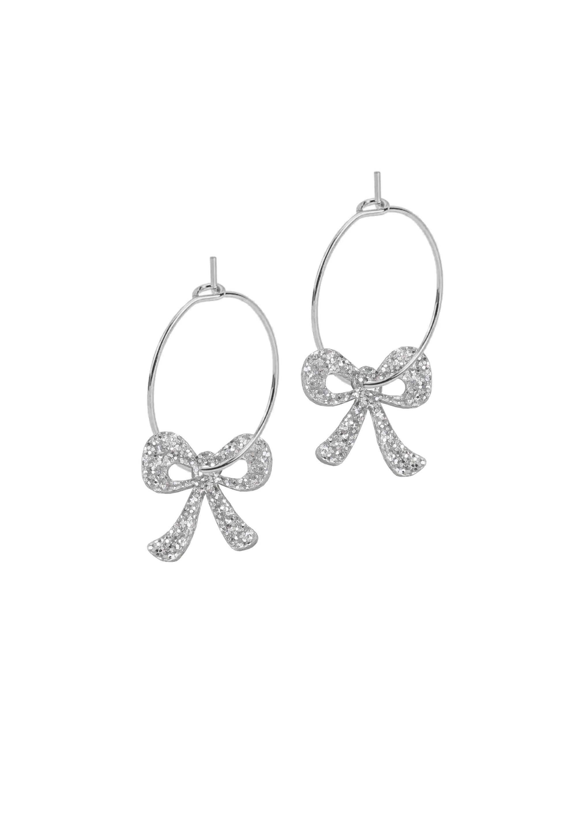 Mini Hoop Charms - Bow Silver Glitter
