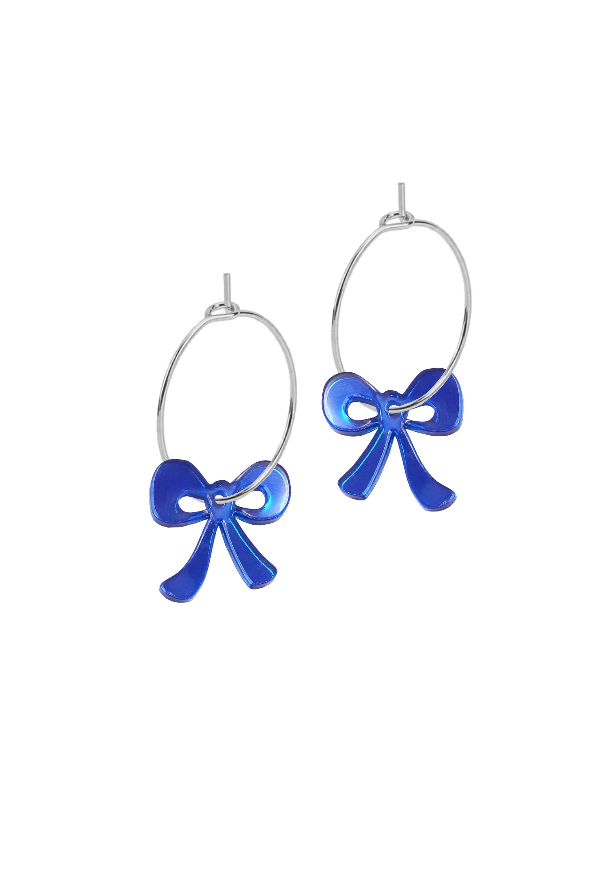 Mini Hoop Charms - Bow Blue