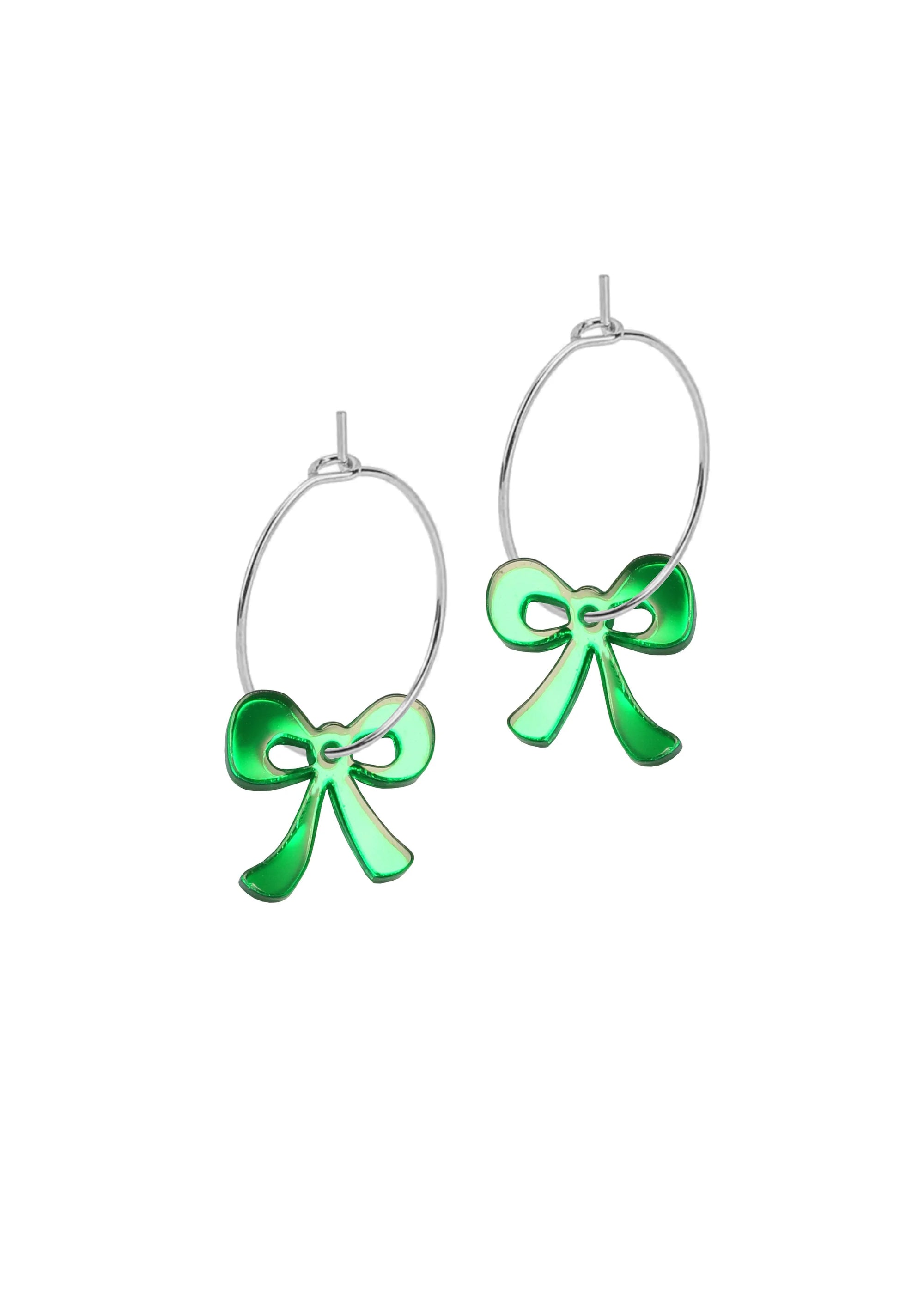 Mini Hoop Charms - Bow Green