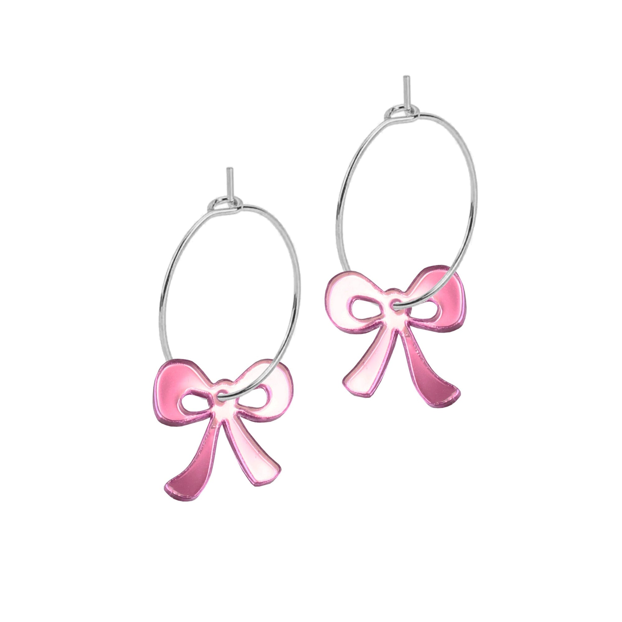 Mini Hoop Charms - Bow Pink