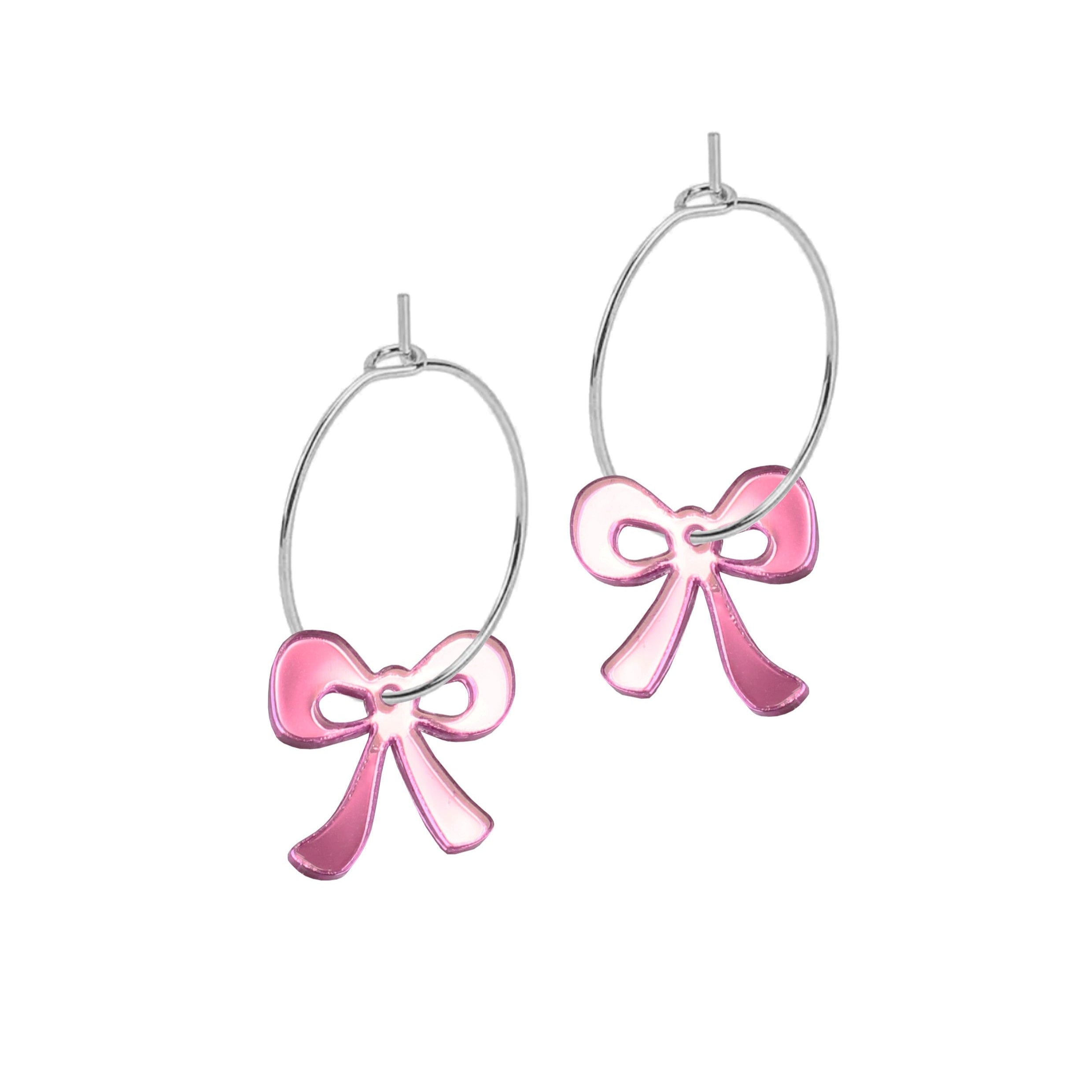 Mini Hoop Charms - Bow Pink