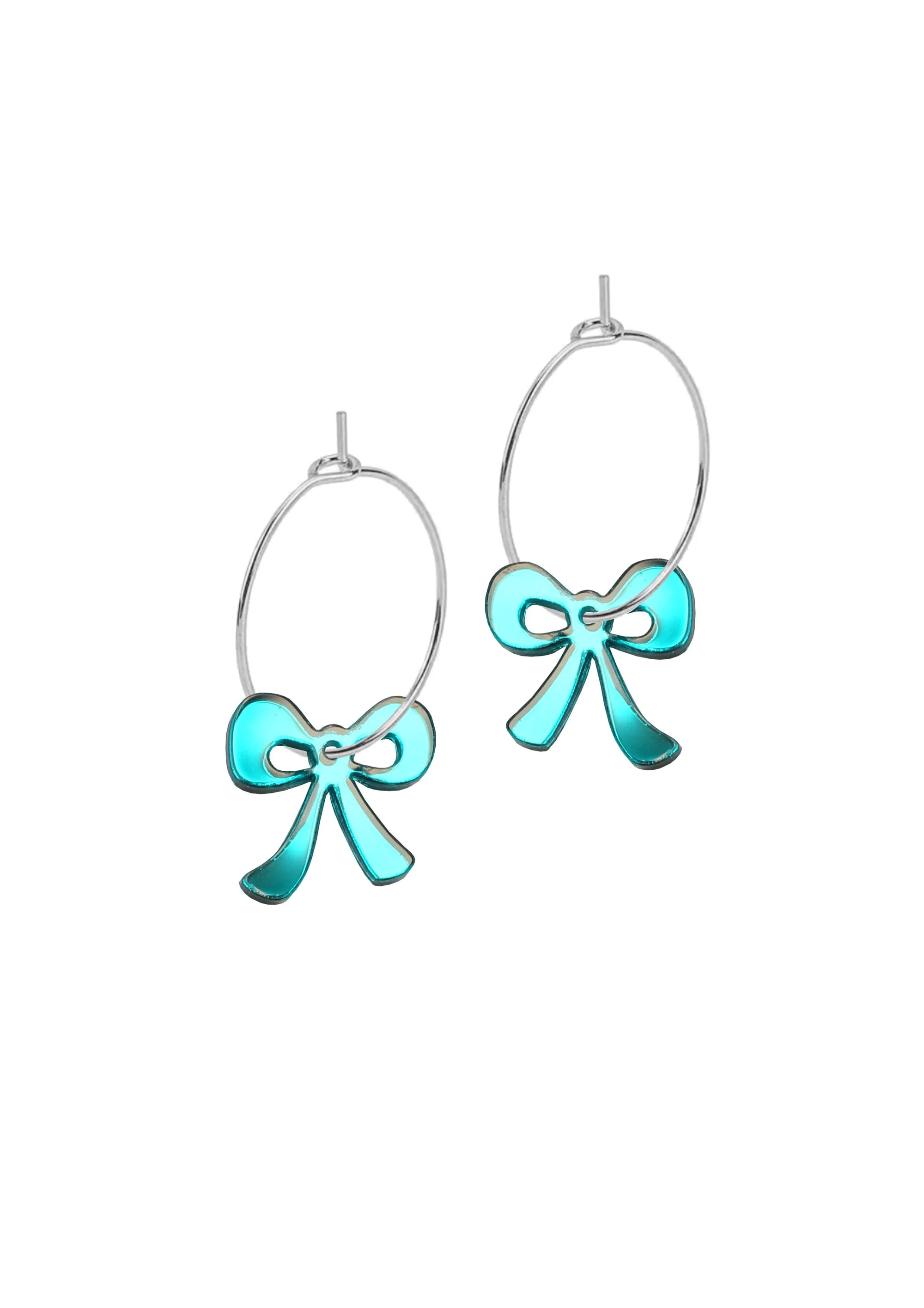 Mini Hoop Charms - Bow Teal