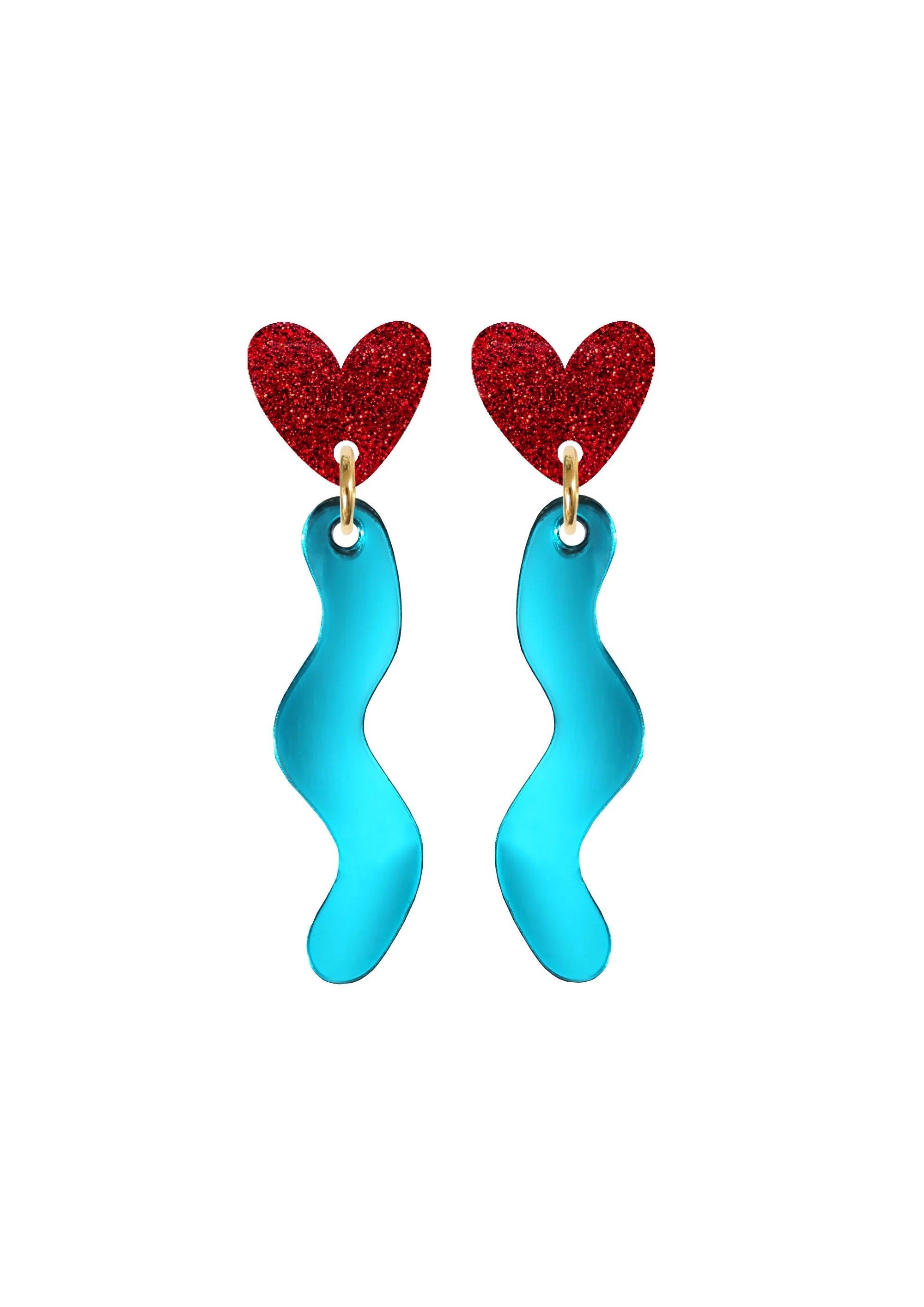 Squiggle Heart Drop Pink and Teal