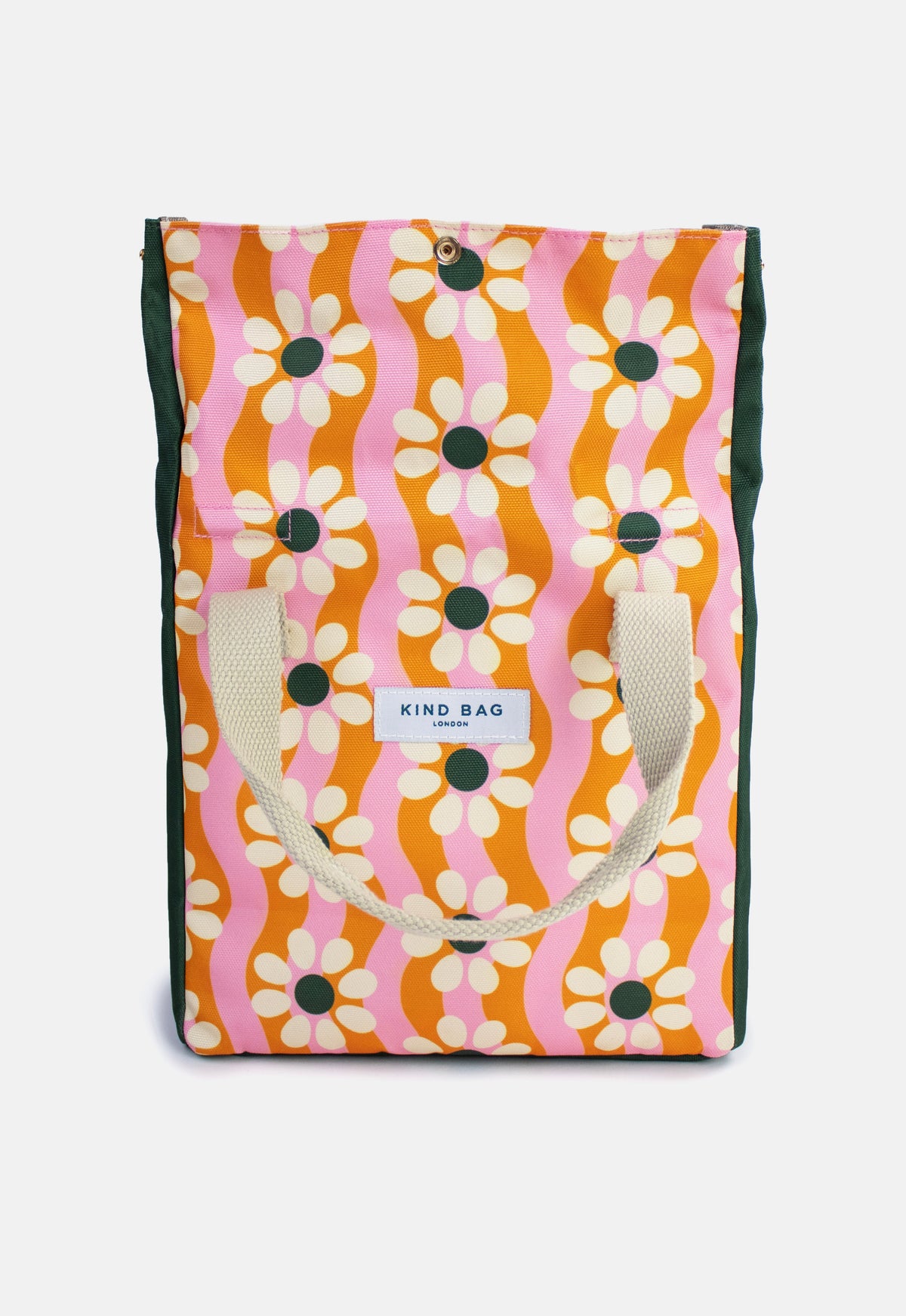 Wavy Daisy lunch bag open showing inner pockets