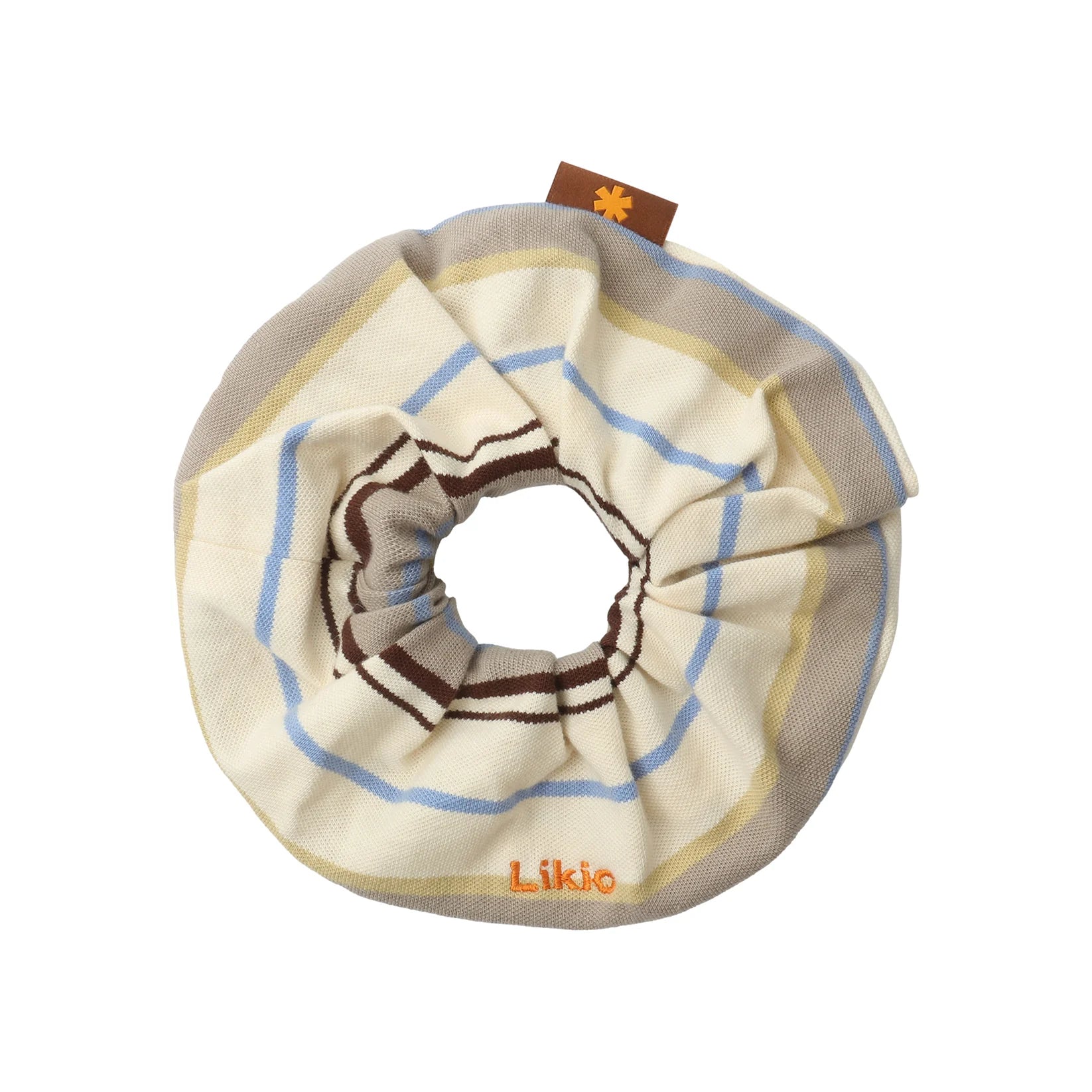 Likio Colorful Stripe Retro Scrunchie – Cream Grey