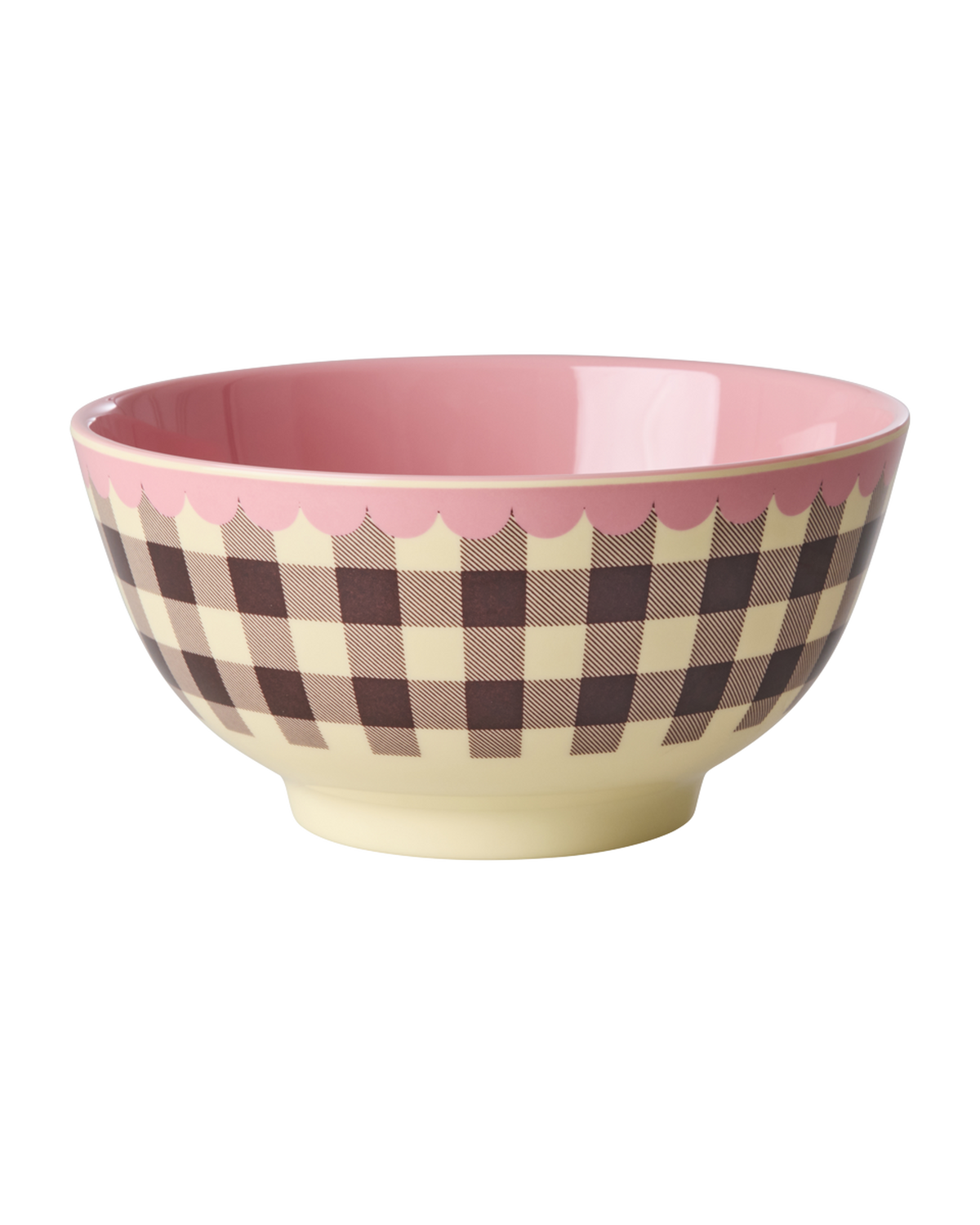 Rice melamine bowl in the Check Me Out brown check print