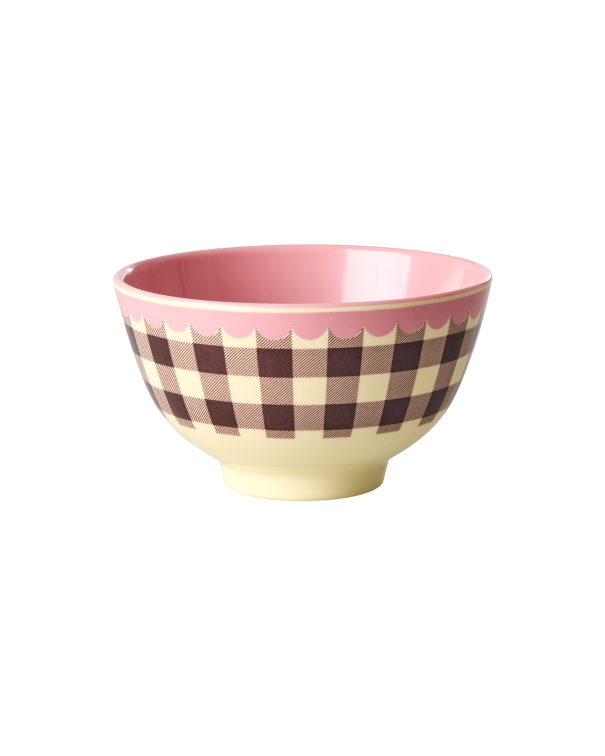 Small Rice melamine bowl in the Check Me Out brown check print