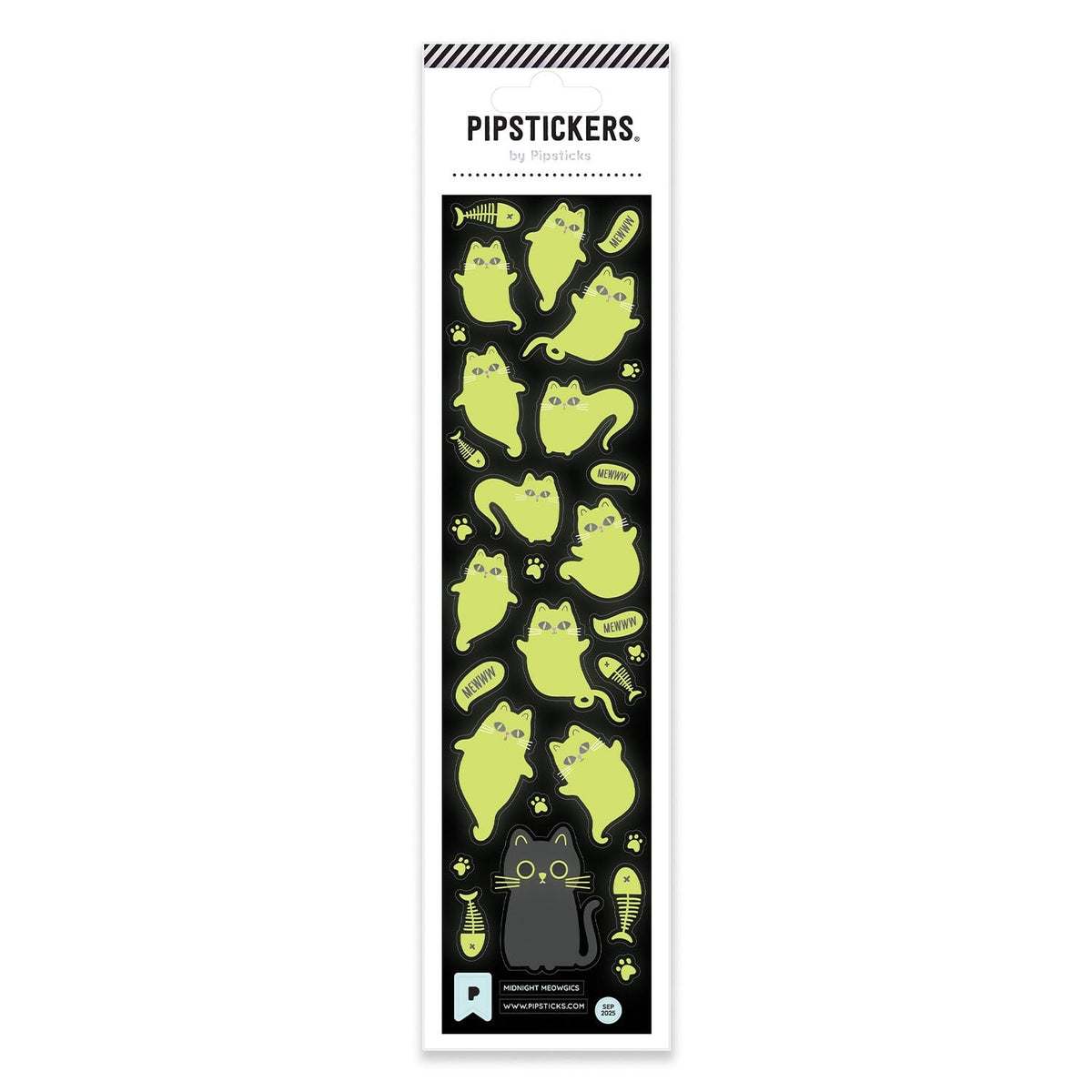 Pipsticks Midnight Meowgics glow-in-the-dark cat sticker sheet
