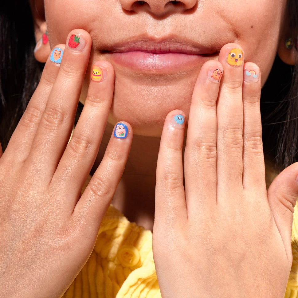 Nails decorated with OMY Kawaii nail stickers