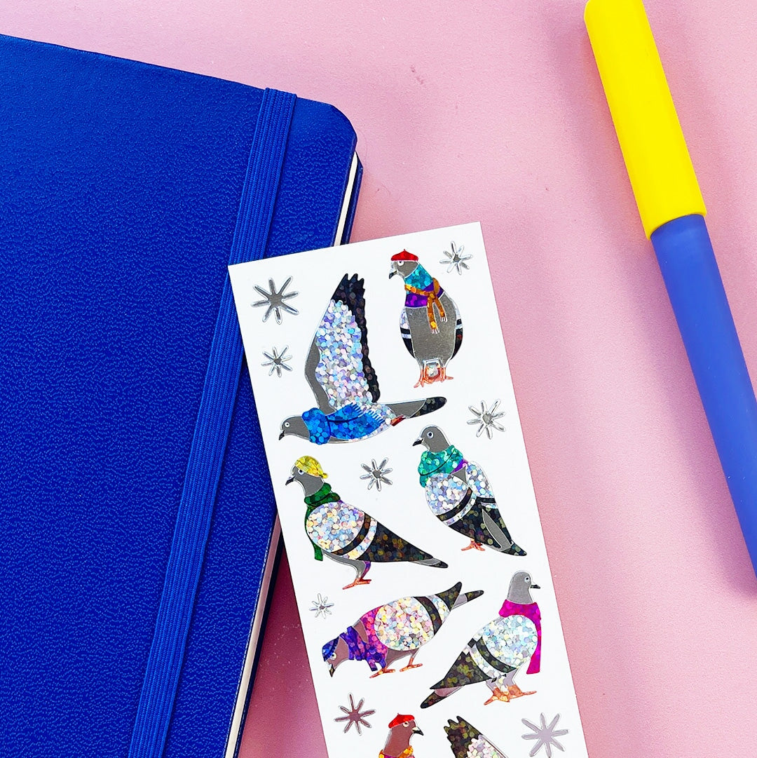 Snug Street Squad winter bird stickers in use