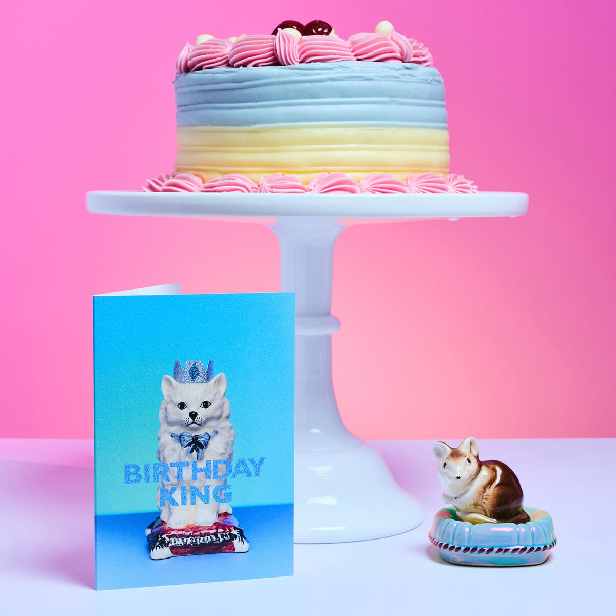 Birthday King Cat Greeting Card styled shot
