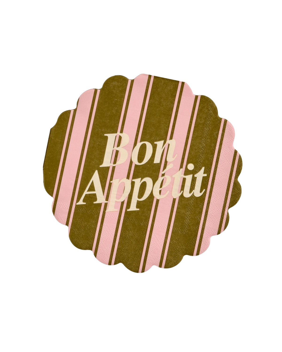 Pack of Rice round paper napkins with a scalloped edge and stripe print