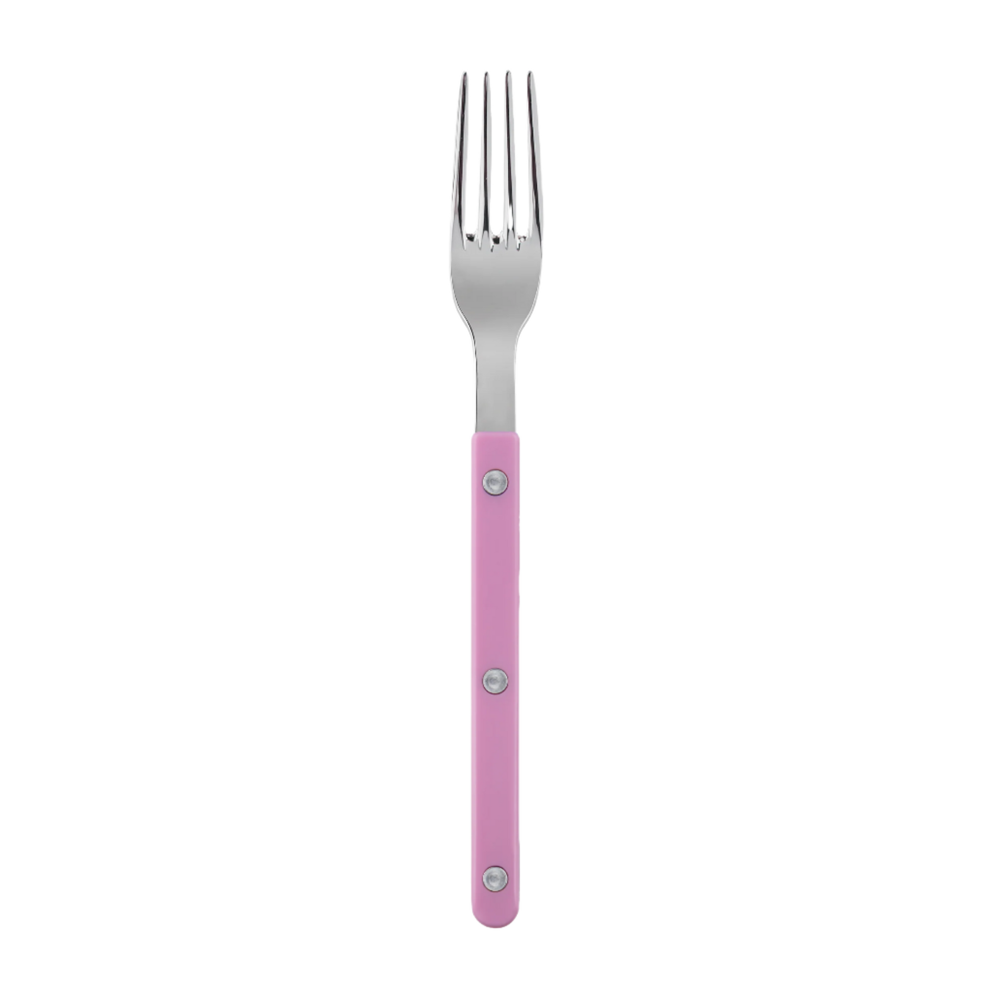 Fork with a pink handle on a white background