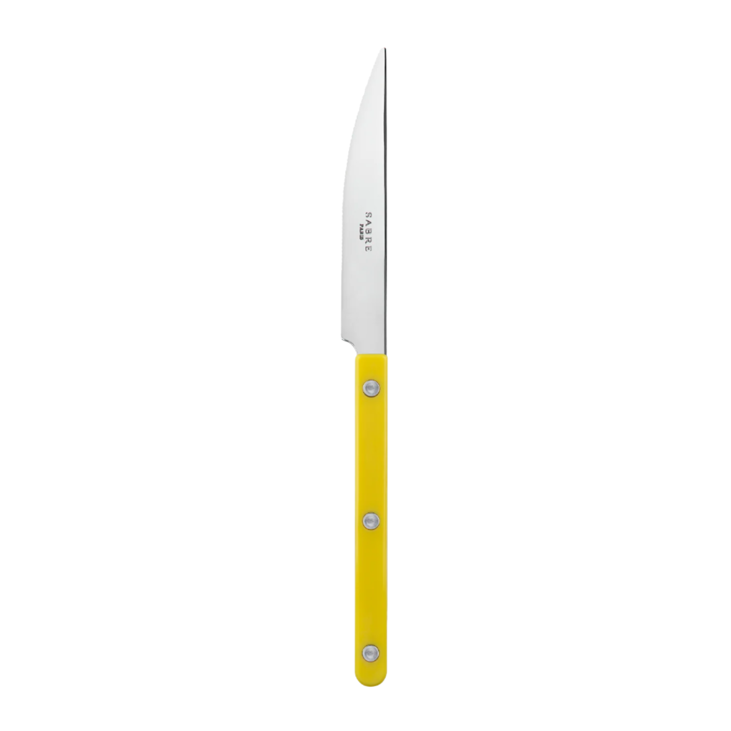 Knife with a yellow handle on a white background