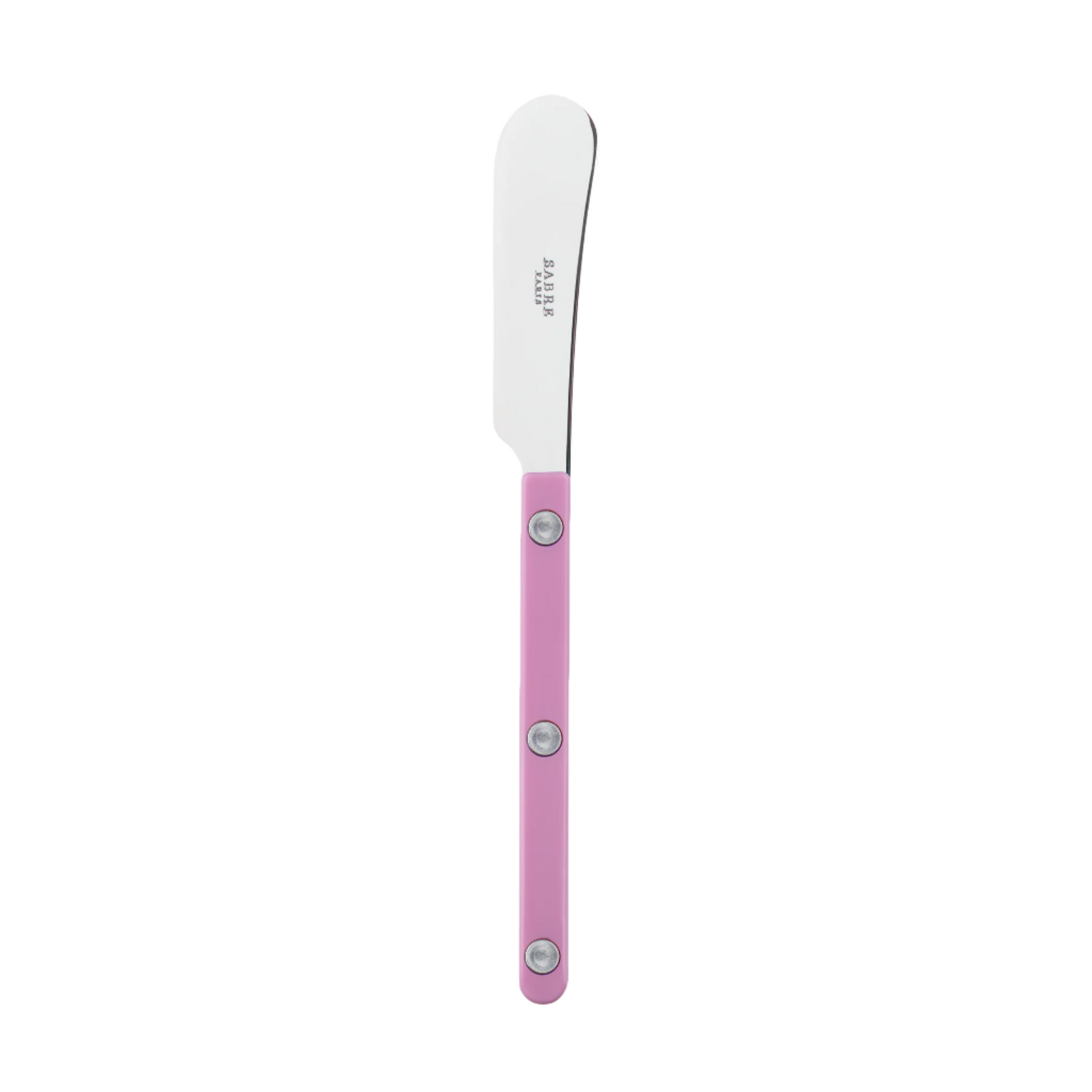 Butter knife with a pink handle on a white background