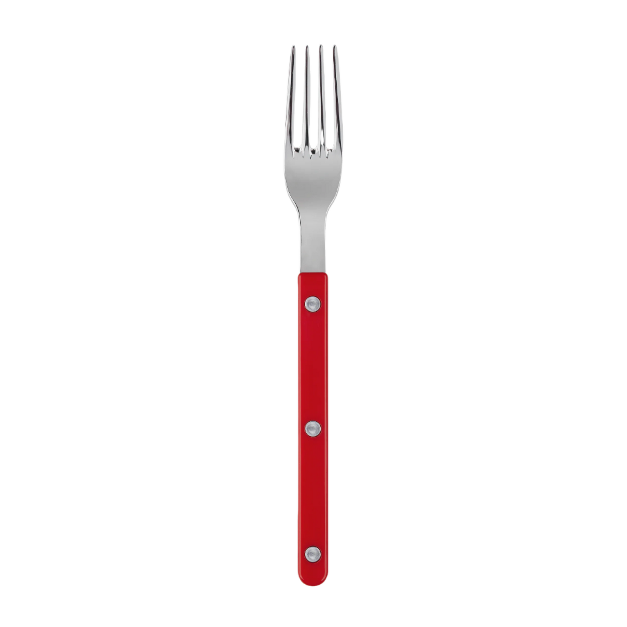 Fork with a red handle on a white background