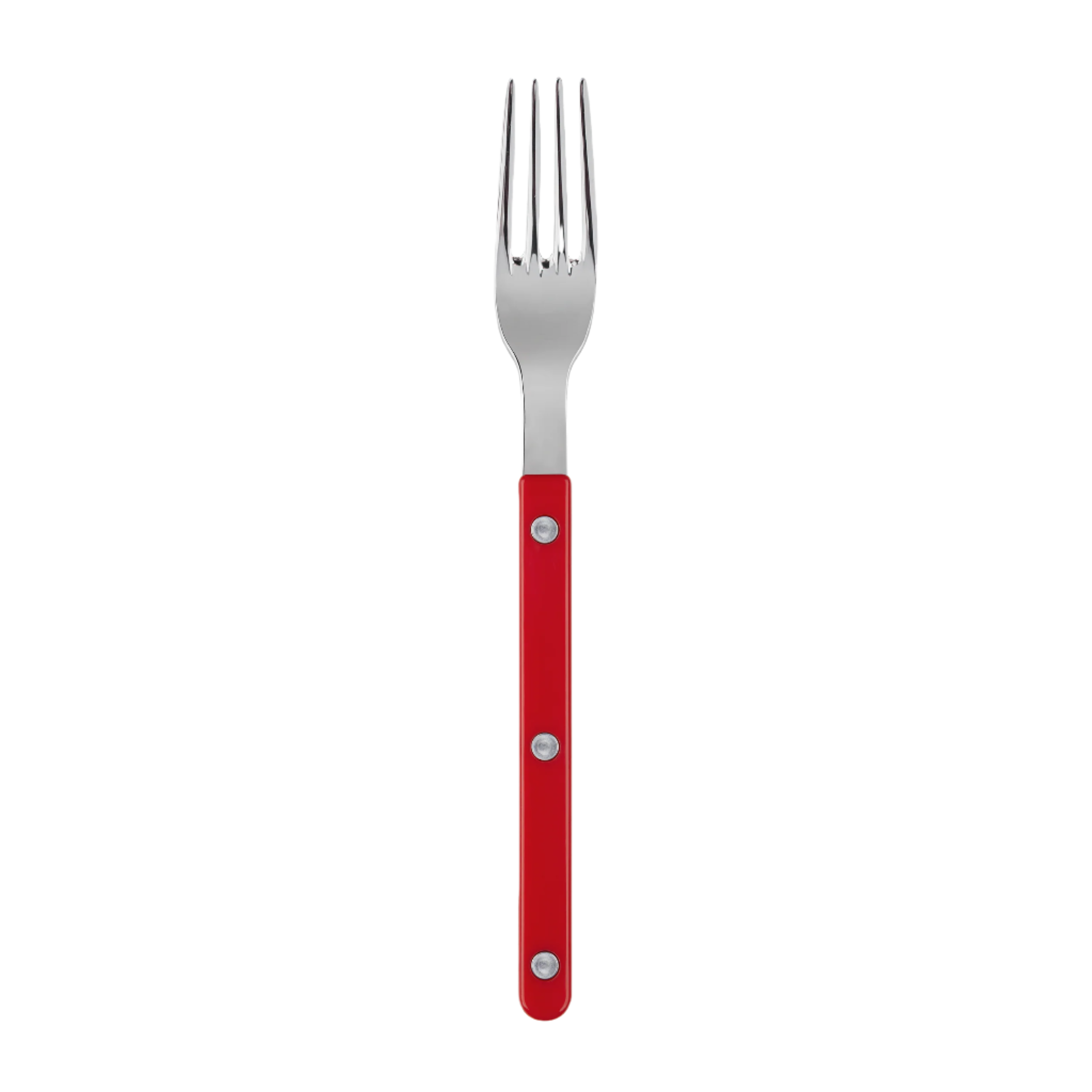 Fork with a red handle on a white background
