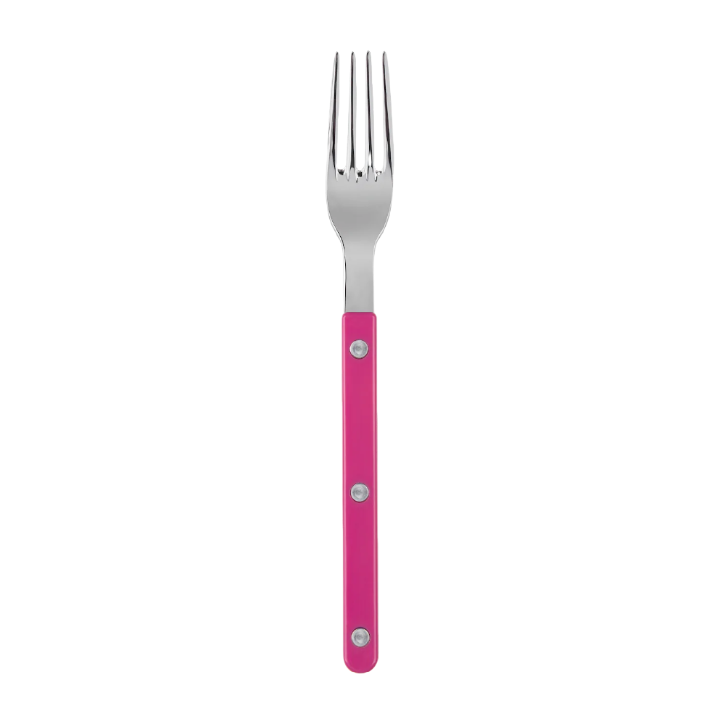 Fork with a pink handle on a white background