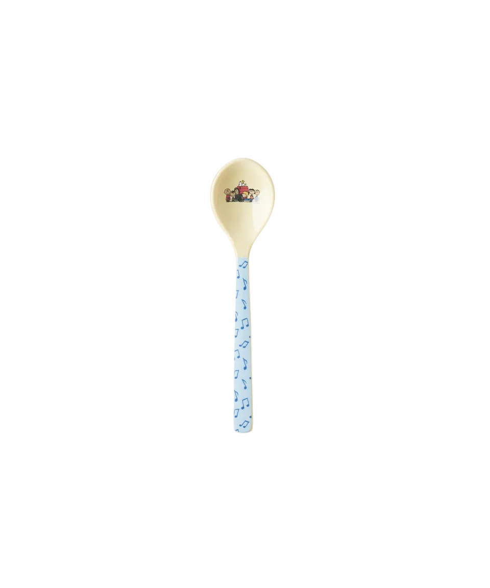 Decorative spoon with a blue handle and white bowl on a white background