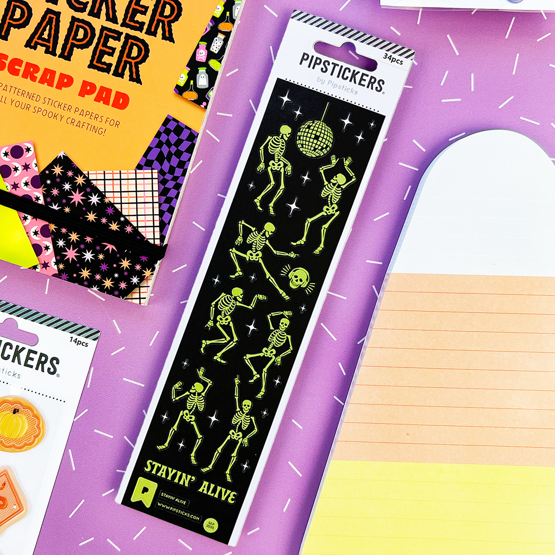 Stayin' Alive retro disco stickers with glow-in-the-dark accents