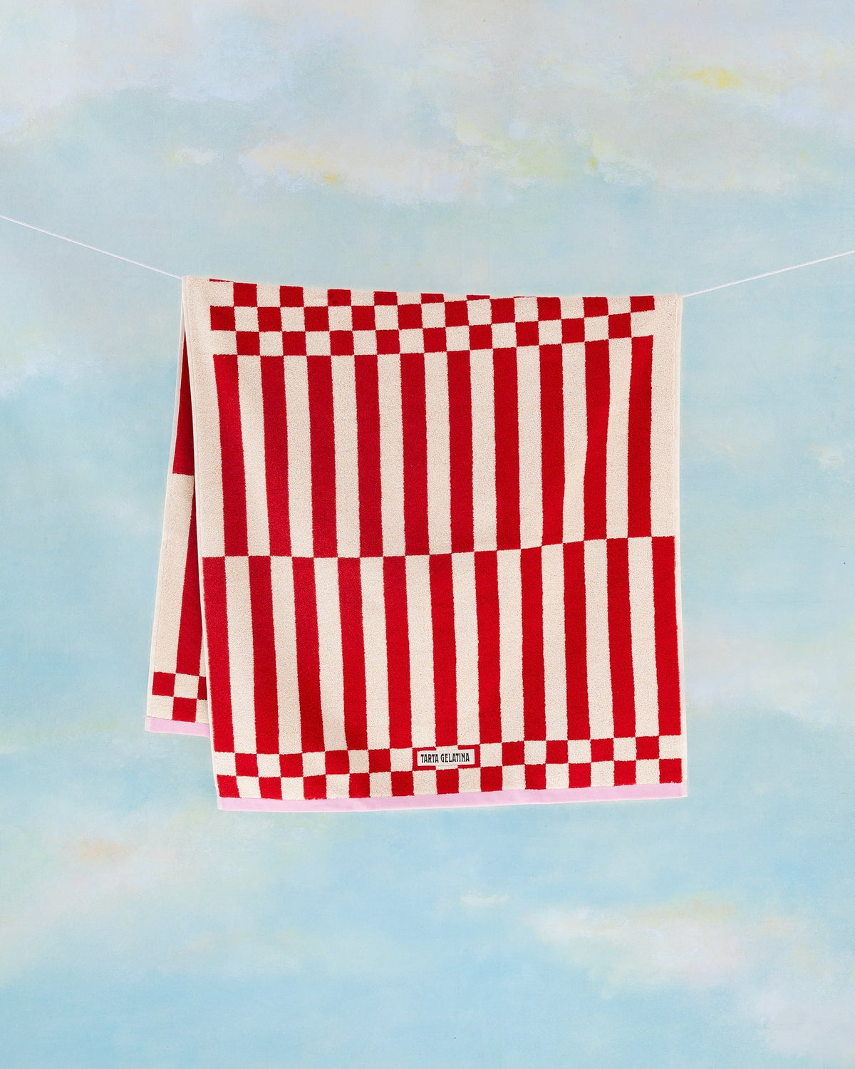 Clubhouse bath towel red, folded showing 600GSM terry texture