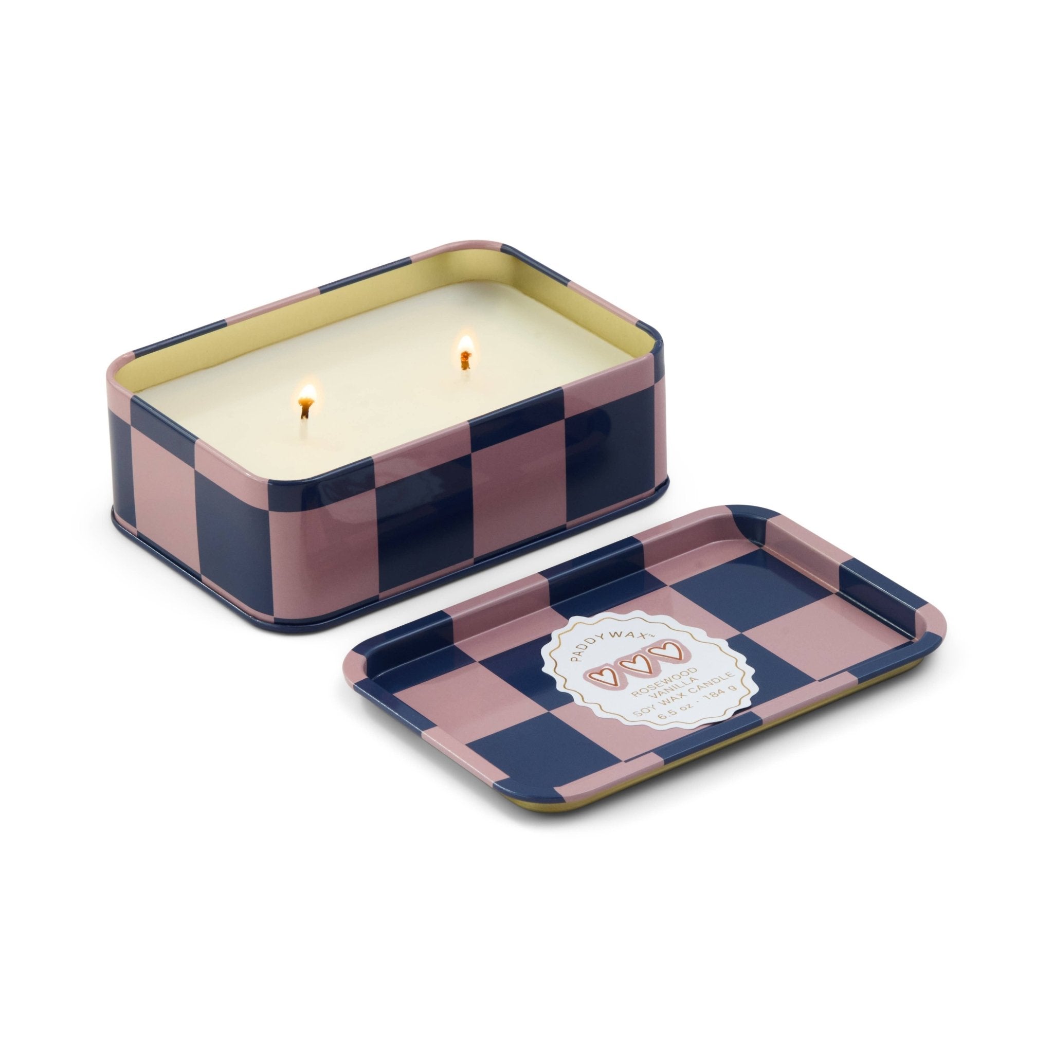 A Dopo 6oz/184g Hearts Printed Tin Candle - Rosewood Vanilla - Designworks Collective Modern Love Store Glasgow