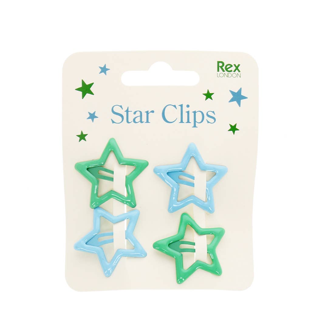 Star hair clips (set of 4) - Blue and green
