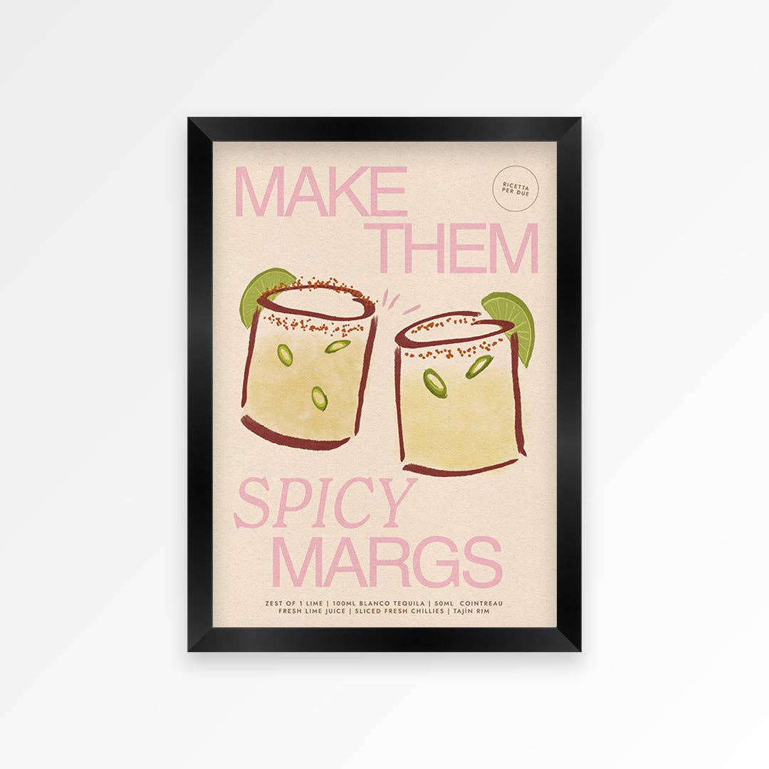 Spicy Margaritas print pink A5 kitchen wall art