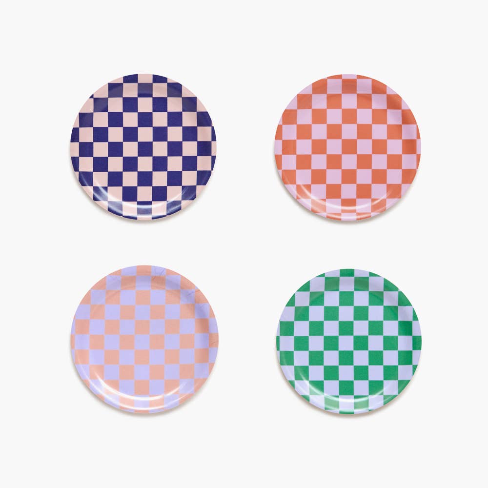 Birch Ply Checked Coasters -Fresh Colours Mix